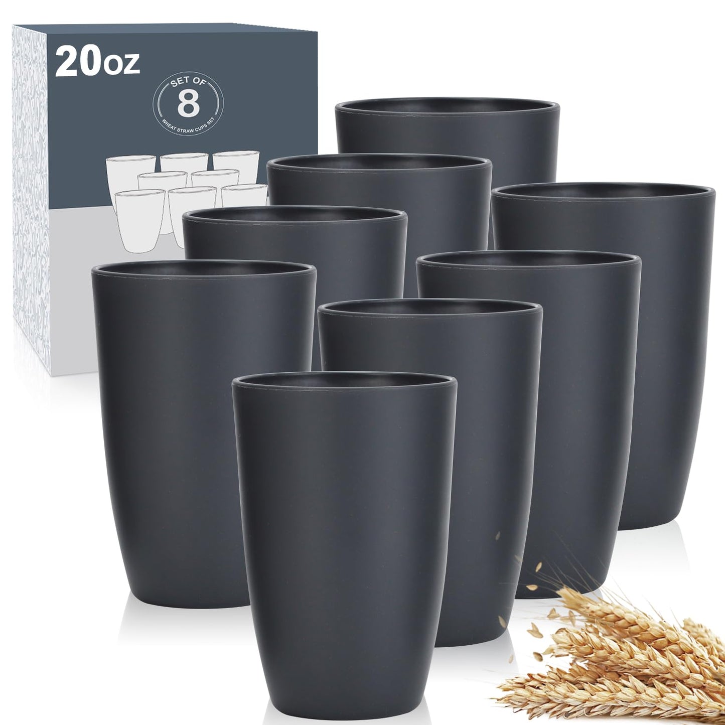 Wheat Straw Cups 8 PCS Good Alternative to Plastic Reusable Cups 20 oz Unbreakable Drinking Cup Reusable Dishwasher Safe Water Plastic Glasses Colorful Series