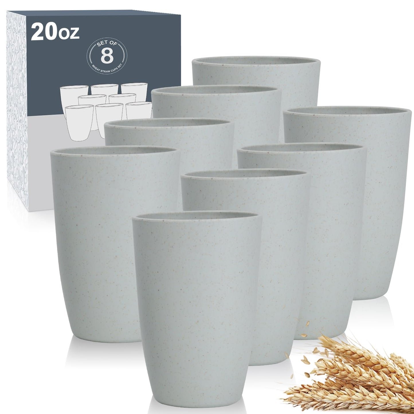 Wheat Straw Cups 8 PCS Good Alternative to Plastic Reusable Cups 20 oz Unbreakable Drinking Cup Reusable Dishwasher Safe Water Plastic Glasses Colorful Series