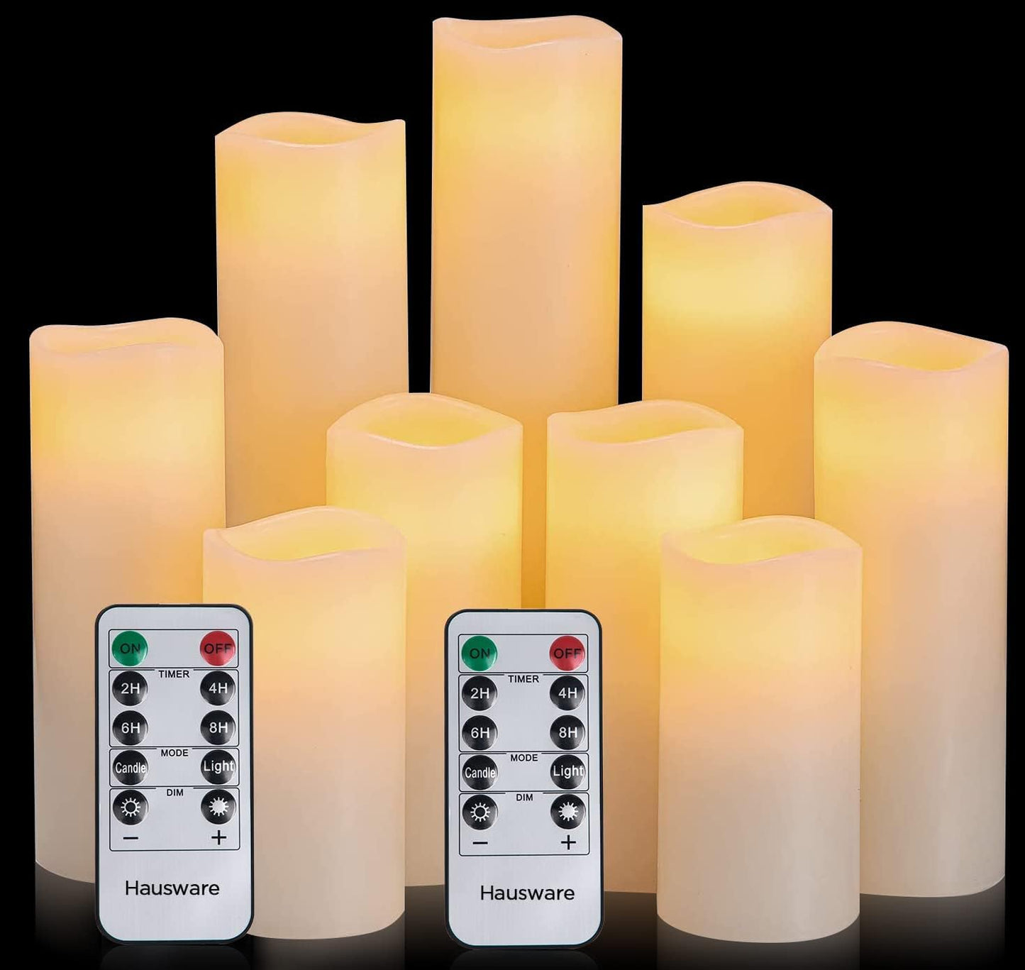 Lot de 12 bougies sans flamme Hausware à piles (D : 3 po x H : 4 po) Bougies piliers en cire véritable vacillantes Bougies LED sans flamme avec télécommande et minuterie (couleur ivoire)