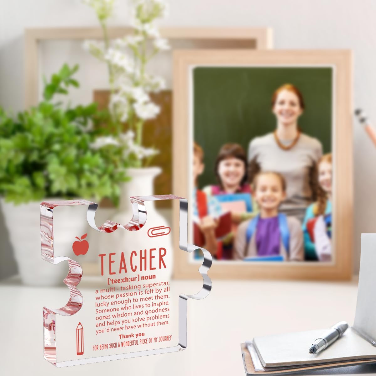 A heartfelt thank-you gift that says it all—beautifully printed on a clear 4.7 x 4.3 inch acrylic sign. Stylish, lightweight, and ready to display on any desk, shelf, or tabletop. Each piece is gift-ready and designed to leave a lasting impression.