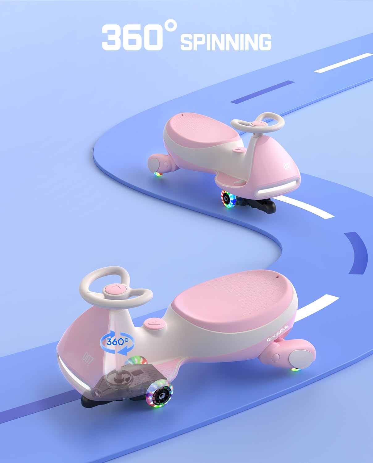 12V N7 Pro Electric Wiggle Car – Pedal-Powered Fun for Kids, Lights & Bluetooth Ride-On (by Fanttik)