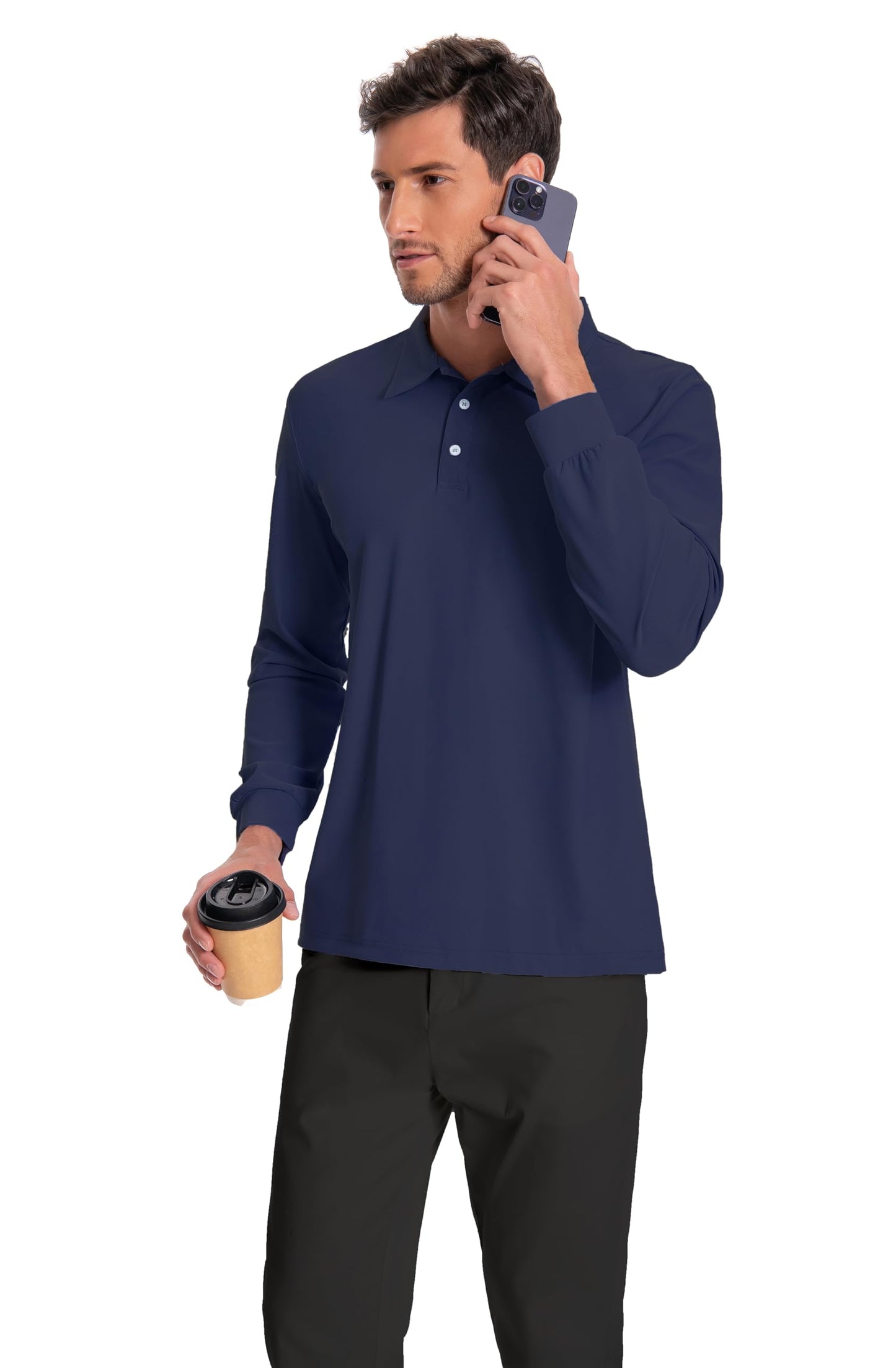 Men’s Polo Shirt Long Sleeve Golf Collared Shirts Quicky Dry Moisture Wicking Performance Lightweight Soft Polo