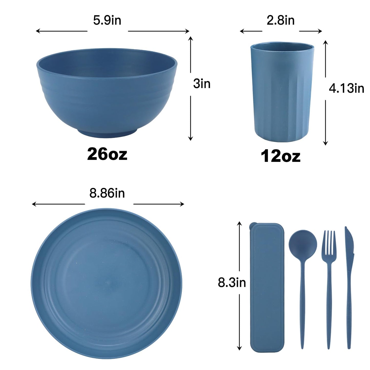 28 Piece Wheat Straw Dinnerware Sets,Dishwasher & Microwave Safe Plates and Bowls Sets - Unbreakable Plastic Dinnerware Sets for 4 Dinner Plates, Cups, Cereal Bowls - Colorful Series
