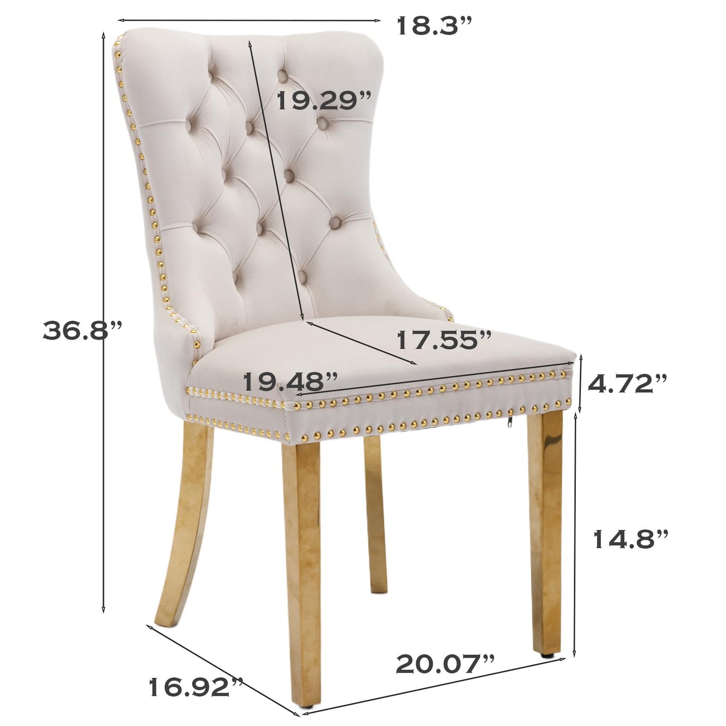 SoarFlash Esszimmerstühle aus Leder, 8er-Set, Beistellstuhl mit hoher Rückenlehne, moderner gepolsterter Beistellstuhl mit Knopfrückenring, Beine aus Massivholz (Schwarz und Grau)