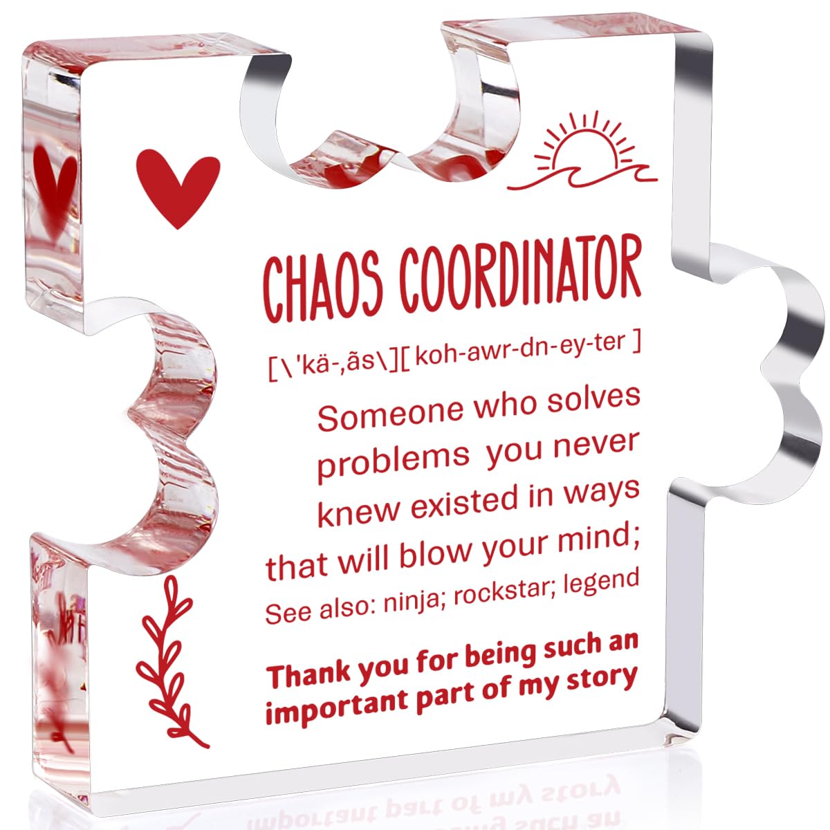 A heartfelt thank-you gift that says it all—beautifully printed on a clear 4.7 x 4.3 inch acrylic sign. Stylish, lightweight, and ready to display on any desk, shelf, or tabletop. Each piece is gift-ready and designed to leave a lasting impression.