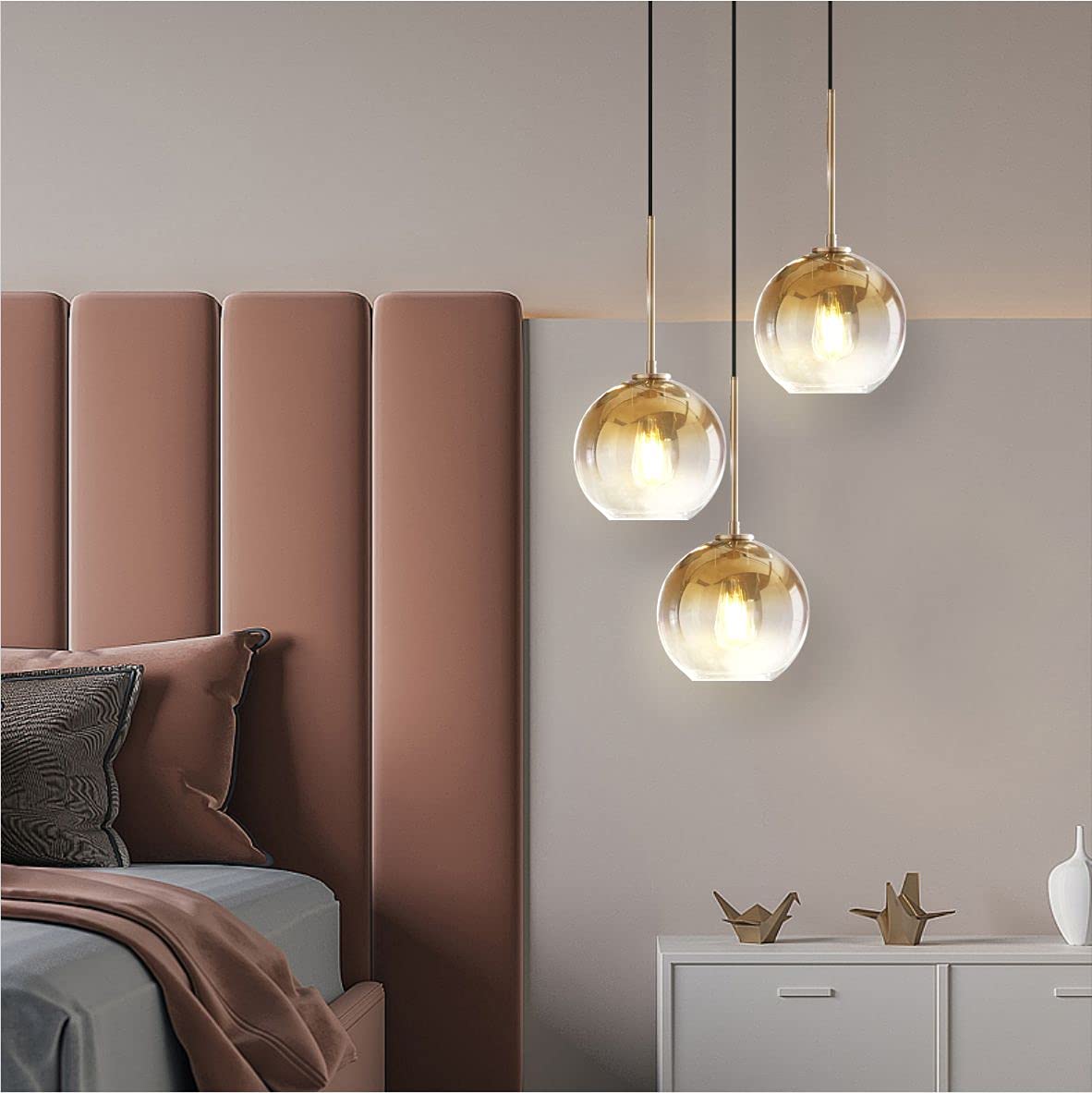KCO Lighting Gold Cluster Pendelleuchte 3-flammige Cluster Pendelleuchte Große Glaspendelleuchten Kücheninsel Bubble Globe Kronleuchter Mid Century Modern Hängeleuchte