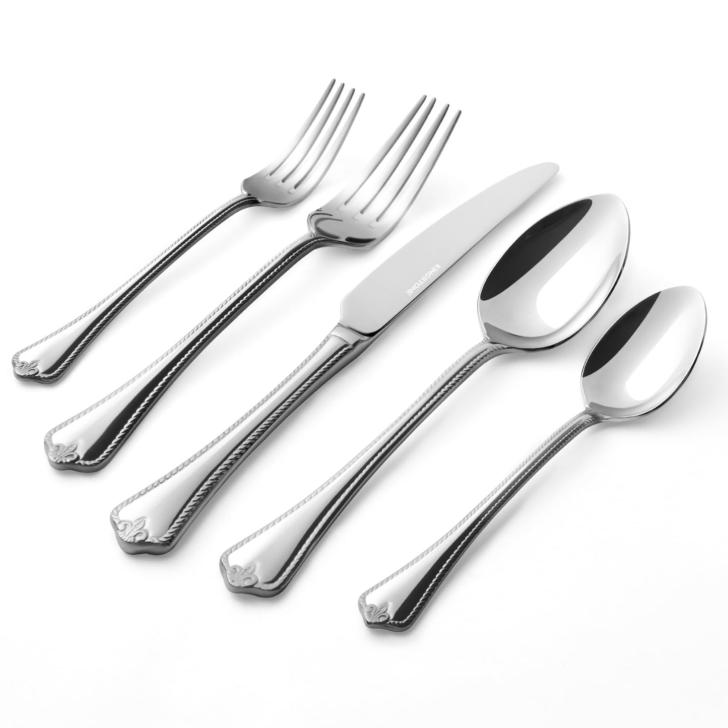 KINGSTONE Silverware Set, 20-piece 18/10 Stainless Steel Flatware Set Cutlery Set for 4, for Kitchen, Home, Wedding, Party, Mirror Polished and Dishwasher Safe, Featured Gifts