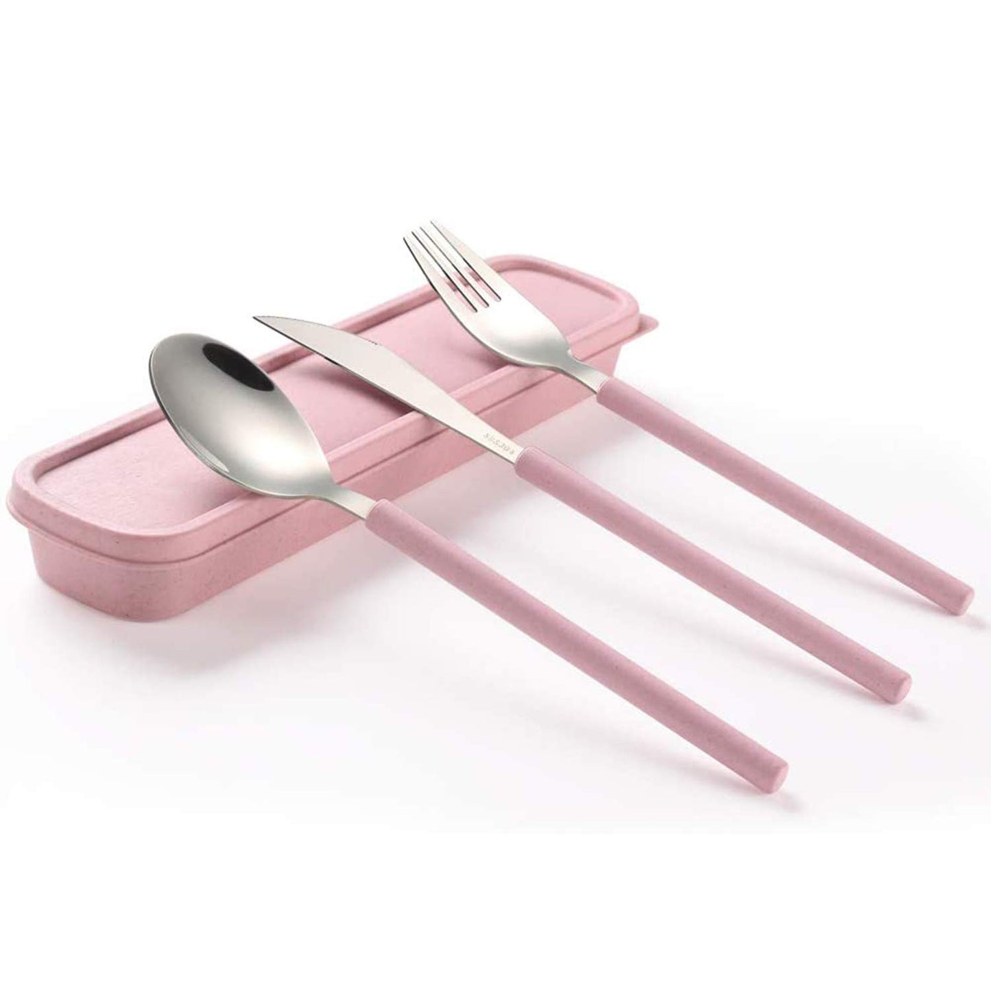 Portable Travel Utensils Set, 18/8 Stainless Steel 3 PCS Cutlery Set Including Knife Fork and Spoon, Reusable Travel Silverware Set with Case for Lunch Box Camping School Office