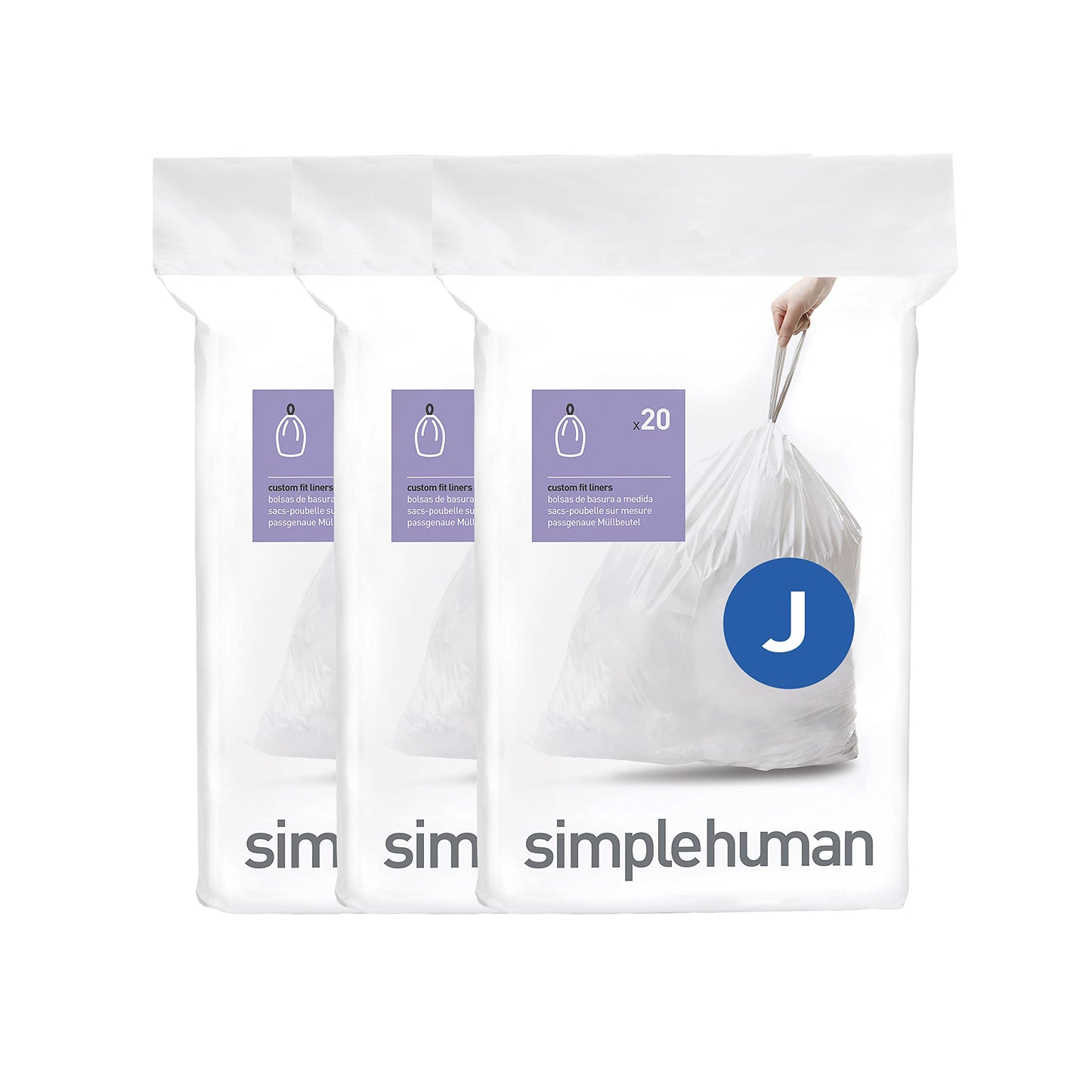 simplehuman Code H 60 Count, Genuine Custom Fit Liners, Drawstring Trash Bags in Dispenser Packs, 30-35 Liter / 8-9.2 Gallon, White