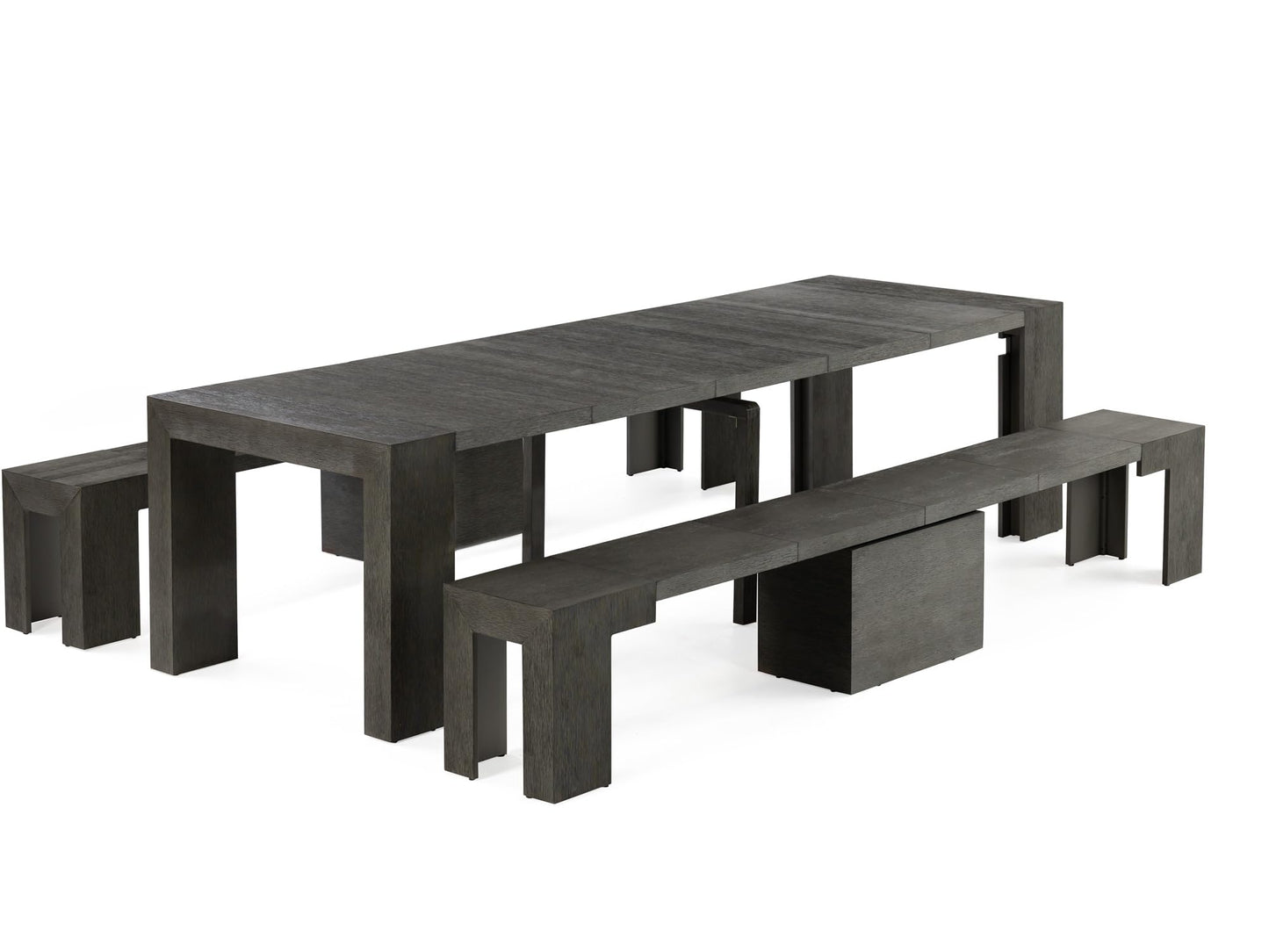 Transformer Table Esstisch-Set für 4 bis 12, ausziehbarer Esstisch aus Holz mit ausziehbarer Bank, Möbel für kleine Räume, Küchentisch-Set (Dunkelgrau, Tisch + Bank)