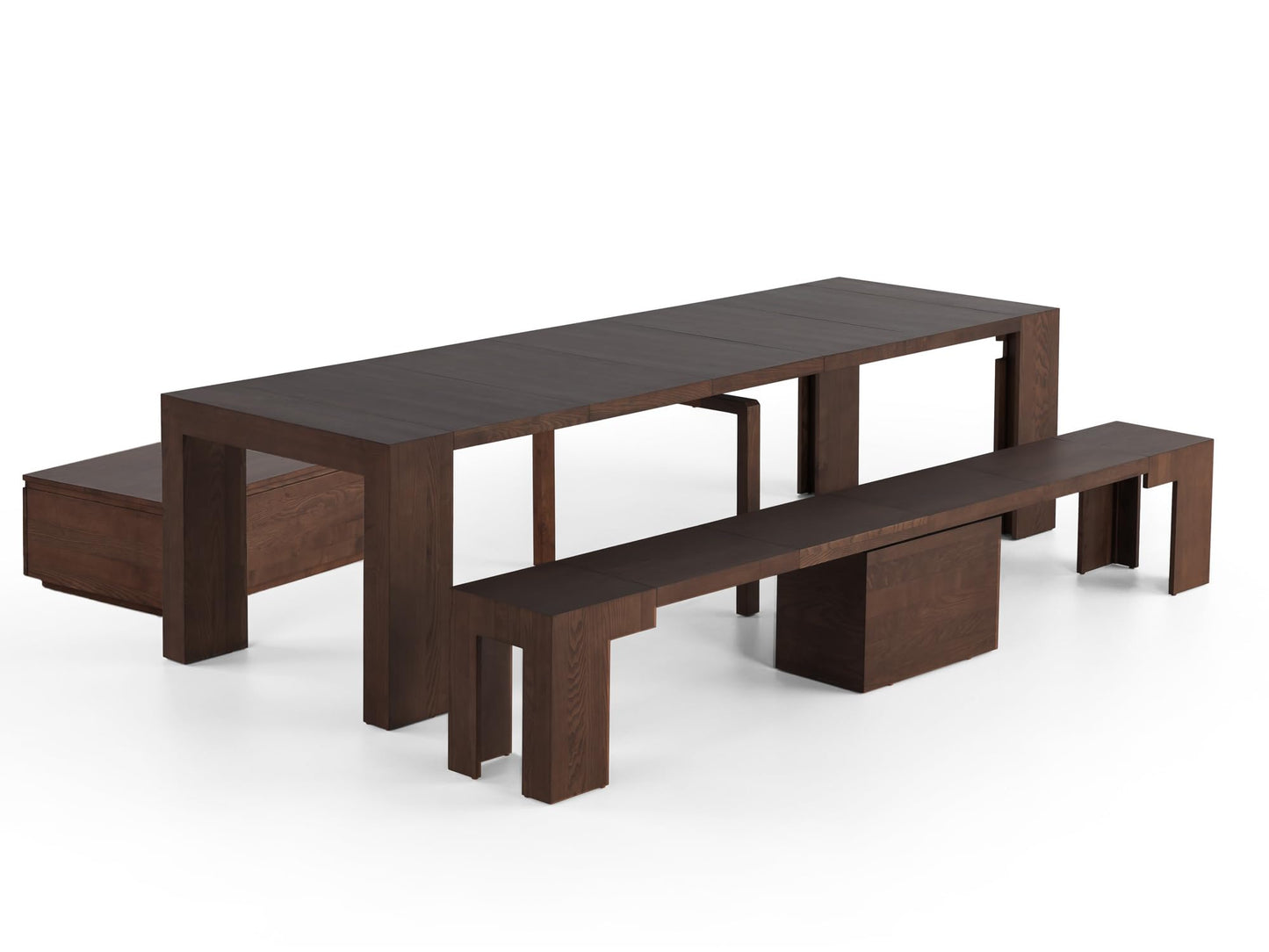 Transformer Table Esstisch-Set für 4 bis 12, ausziehbarer Esstisch aus Holz mit ausziehbarer Bank, Möbel für kleine Räume, Küchentisch-Set (Dunkelgrau, Tisch + Bank)