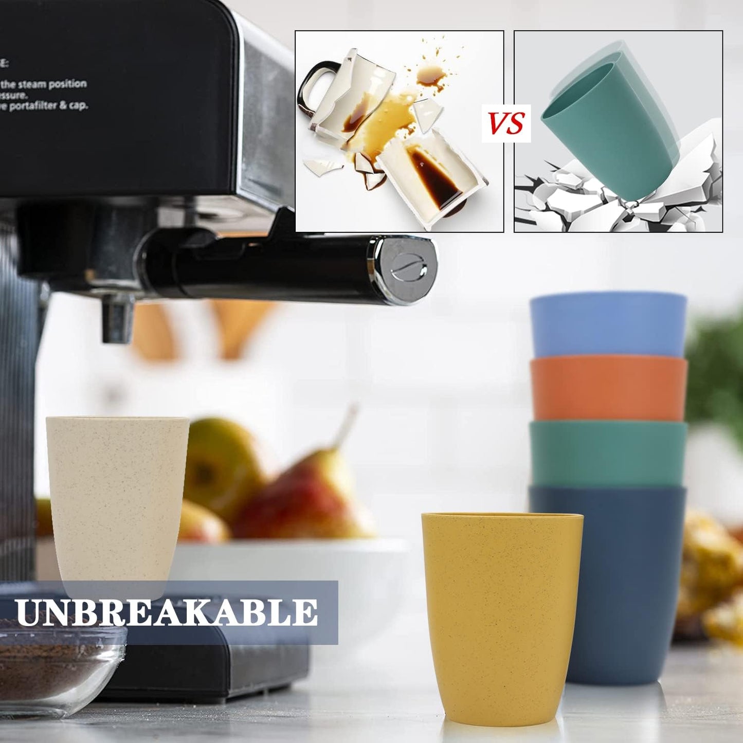 Homienly Becher mit Weizenstrohhalm, Plastikbecher, unzerbrechliche Trinkbecher, wiederverwendbare, spülmaschinenfeste Wassergläser, stapelbare Plastik-Wasserbecher in mehreren Farben (20 OZ, 8 Stück)