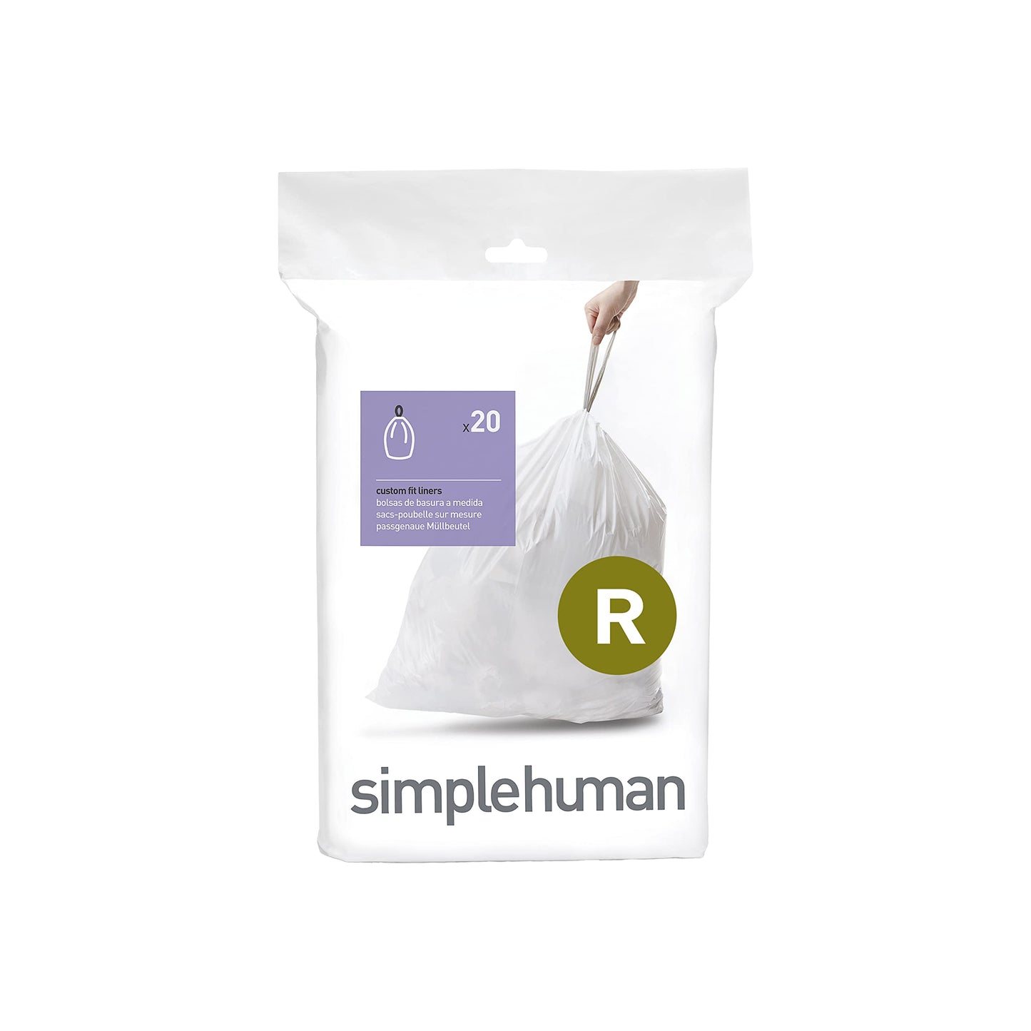 simplehuman Code H 60 Count, Genuine Custom Fit Liners, Drawstring Trash Bags in Dispenser Packs, 30-35 Liter / 8-9.2 Gallon, White