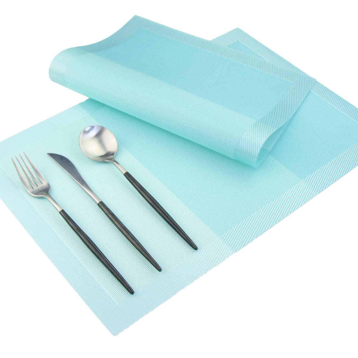 PIGCHCY Keilförmige Tischsets für den Esstisch, kreuzgewebt, waschbares Vinyl-Tischset, hitzebeständig, runde Tischsets, 4er-Set (Silbergrau)