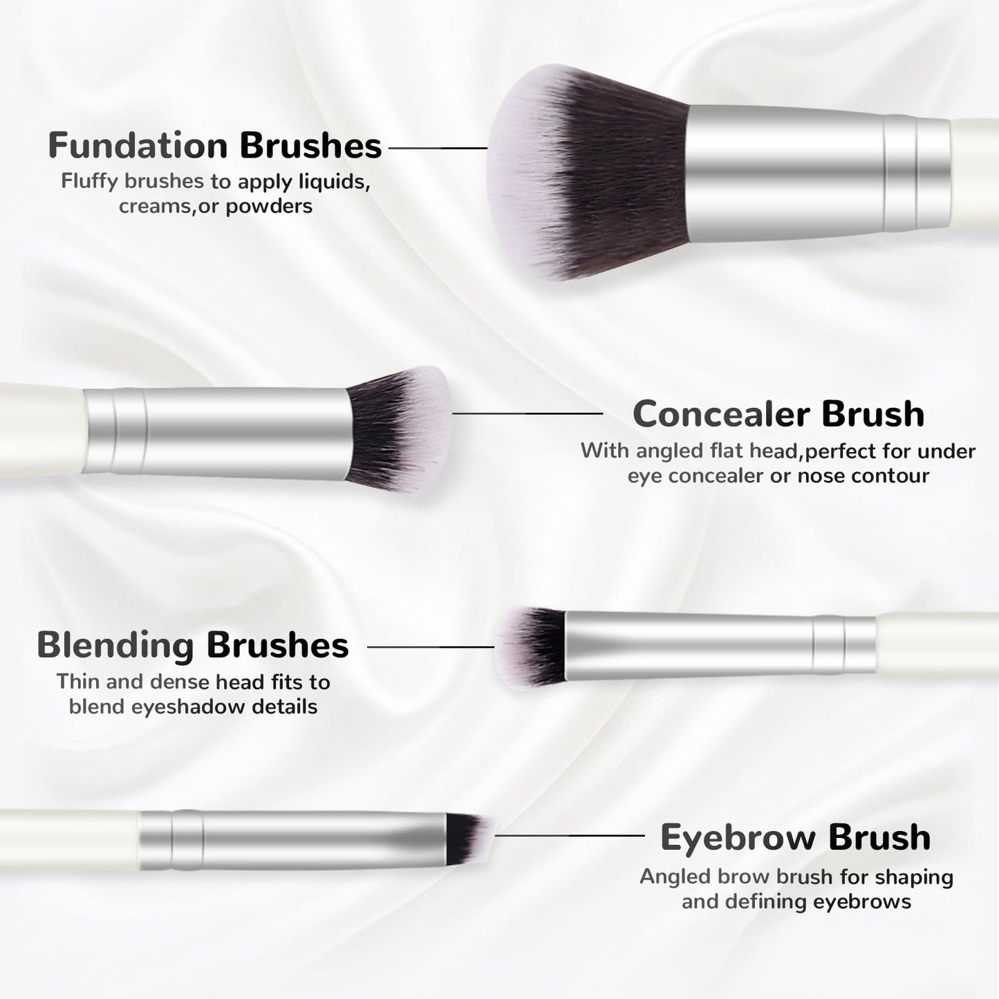Makeup Brushes Dual-ended Foundation Brush - START MAKERS 2-in-1 Concealer Brush Face Eyebrow Eyeshadow Brush for Liquid, Powder, Buffing, Blending, Contouring Foundation Make Up Brushes(2Pcs)