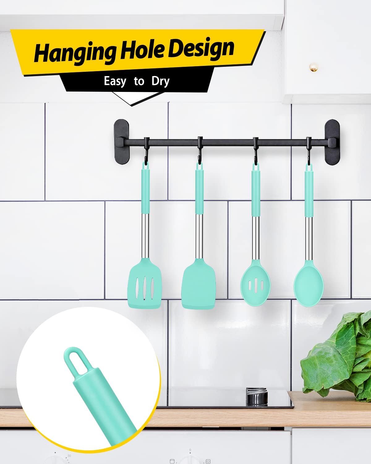 Pack of 4 Silicone Cooking Utensils Set, Non Stick Large Solid Spatulas, Heat Resistant Rose Gold Khaki Slotted Spoons, Ideal BPA Free Kitchen Turners for Frying, Mixing,Serving,Draining,Turning