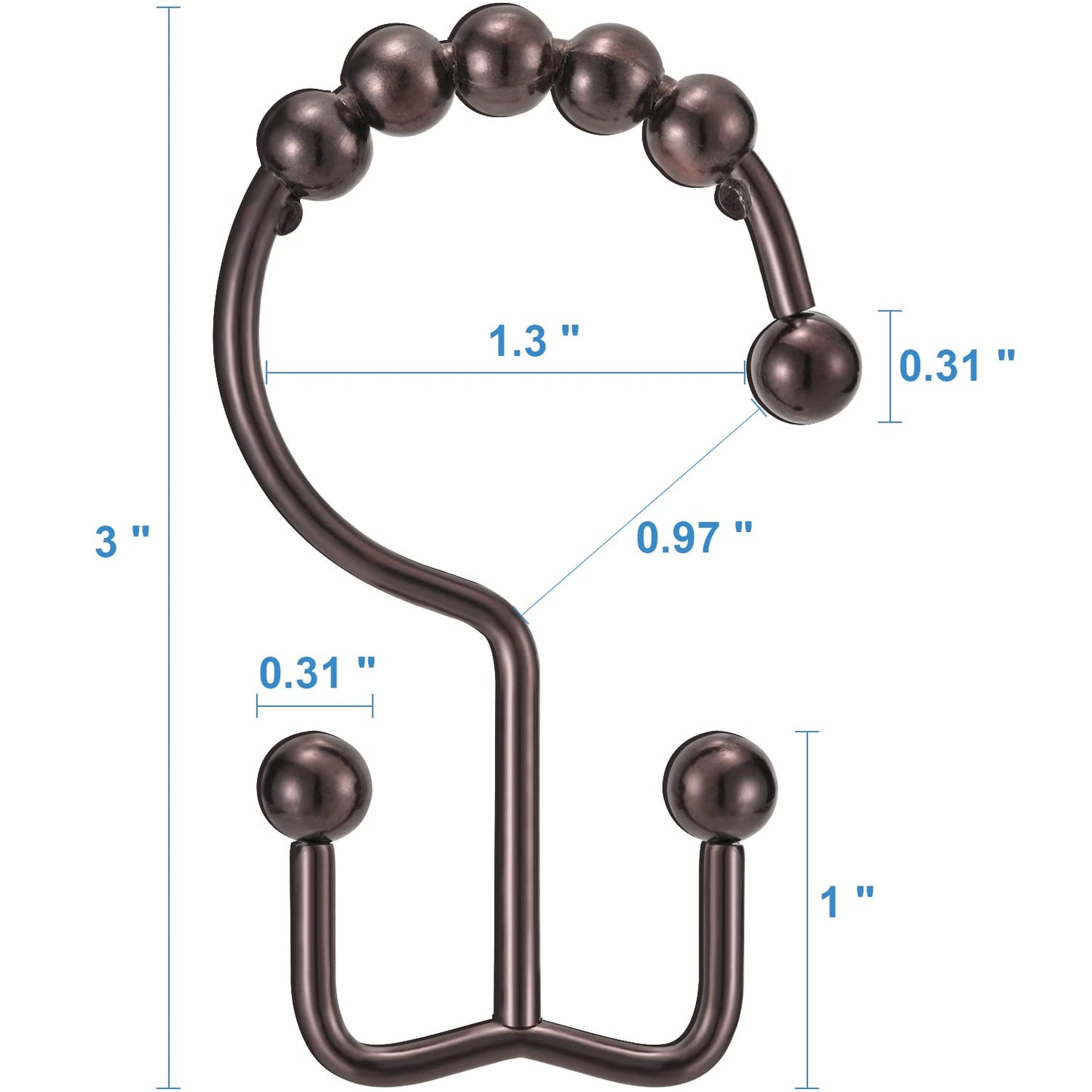 Shower Curtain Hooks Rings, TENOVEL Double Sided Shower Hooks Rust Proof for Bathroom Shower Rods Curtain, Durable Stainless Steel Bathroom Shower Curtain Hangers, Bronze, Set of 12