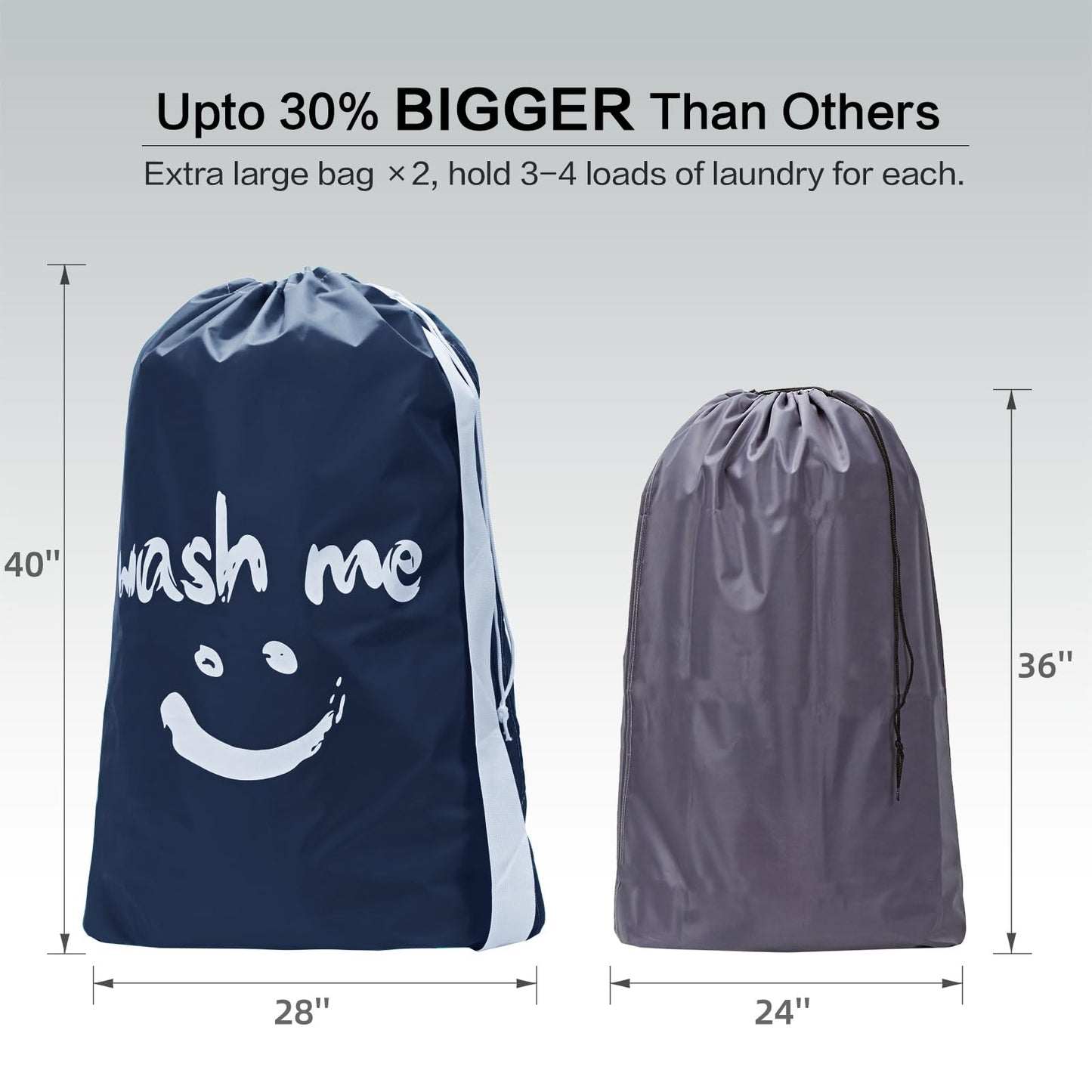 HOMEST 2 Pack XL Wash Me Travel Laundry Bag, Dirty Clothes Organizer, Large Enough to Hold 4 Loads of Laundry, Easy Fit a Laundry Hamper or Basket