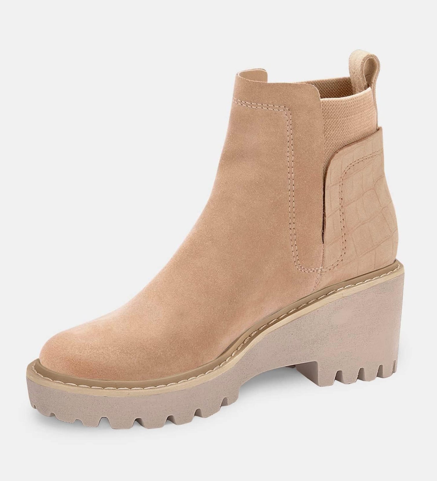 Trish Lucia Damen Chelsea-Stiefel mit Plateausohle, knöchelhoch, klobiger Blockabsatz, rutschfest, Wildleder, modische Schlupfstiefeletten