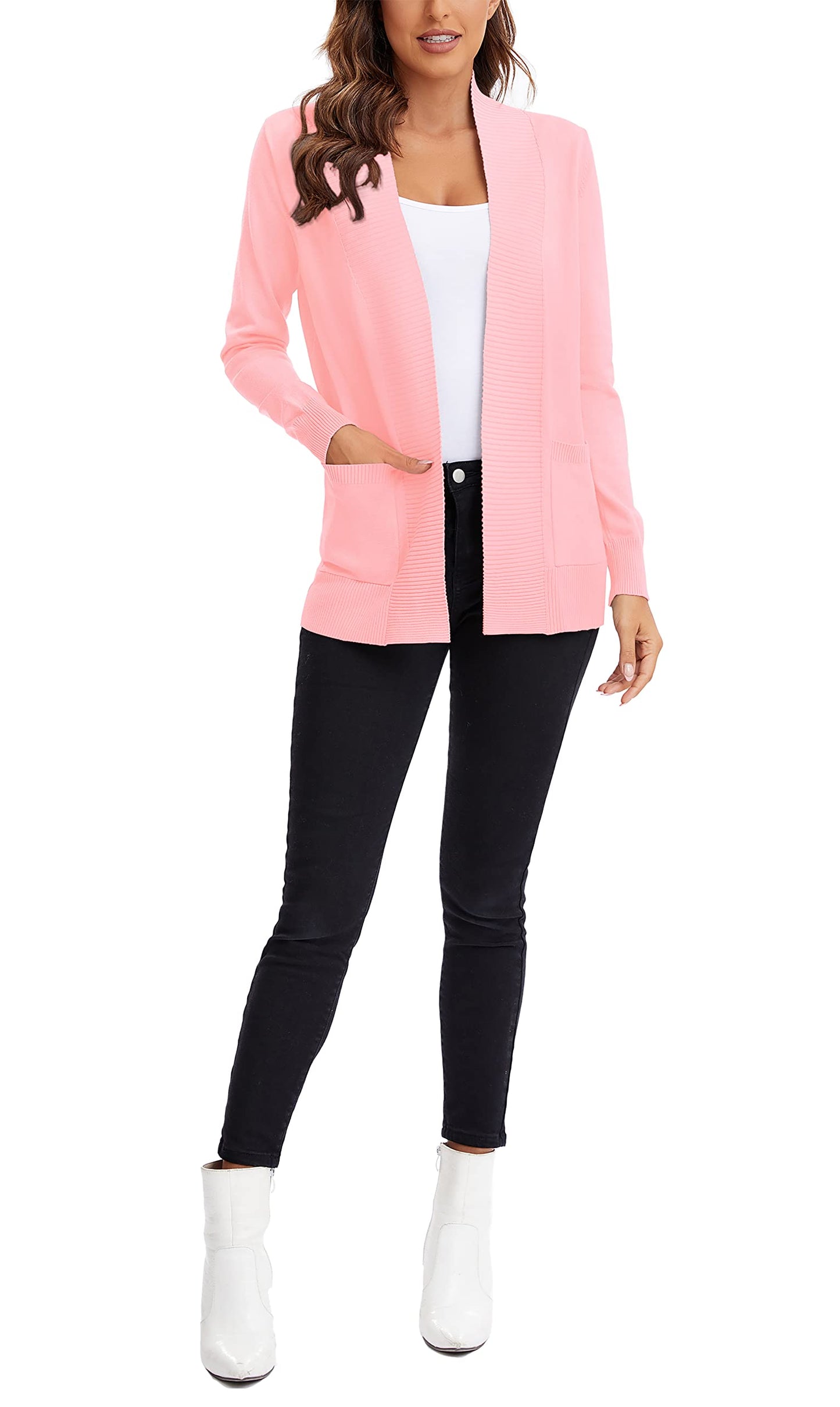 Urban CoCo Leichter Strickjacke für Damen mit offener Vorderseite, lange Ärmel, mit Tasche