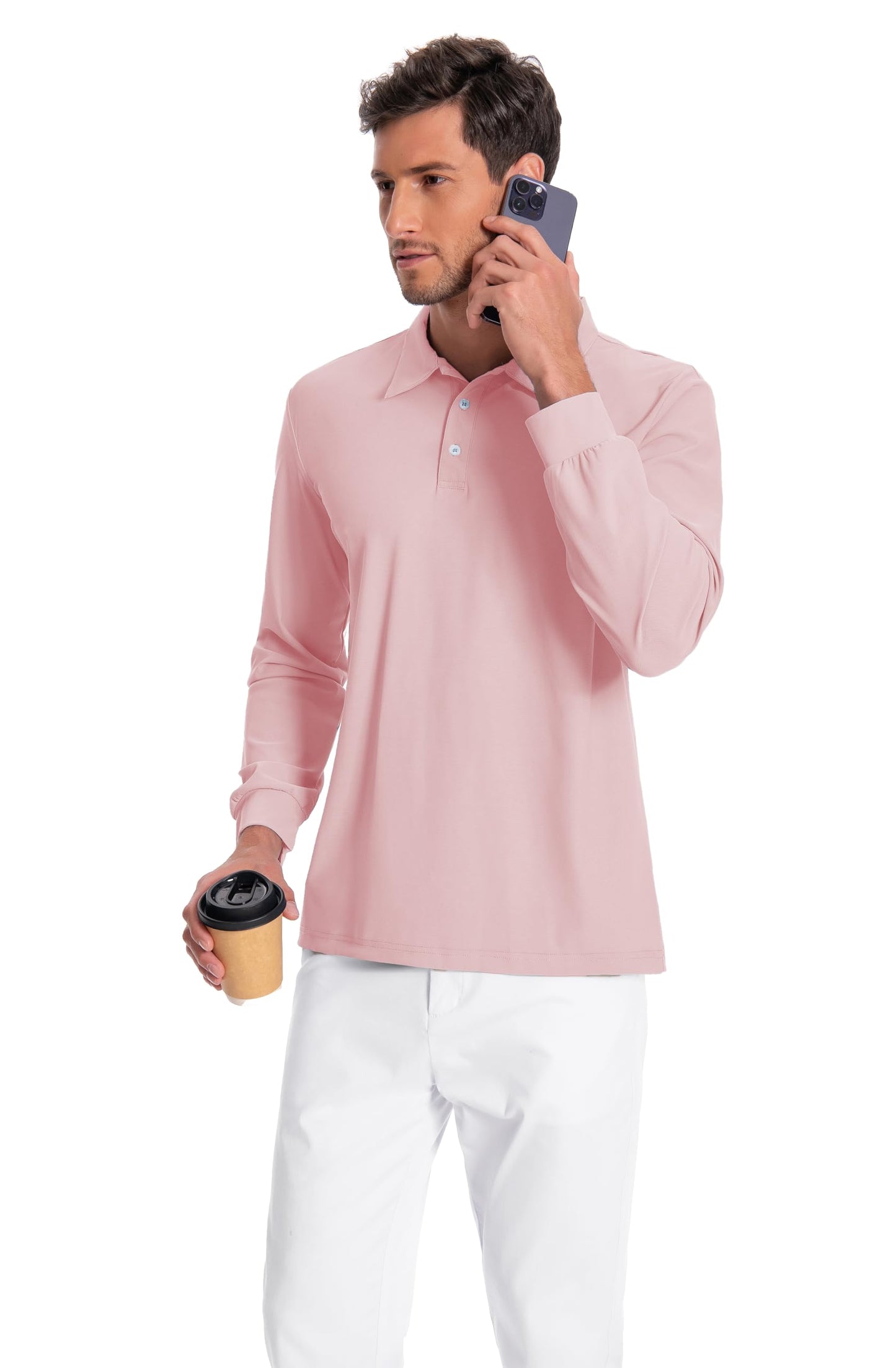 Men’s Polo Shirt Long Sleeve Golf Collared Shirts Quicky Dry Moisture Wicking Performance Lightweight Soft Polo