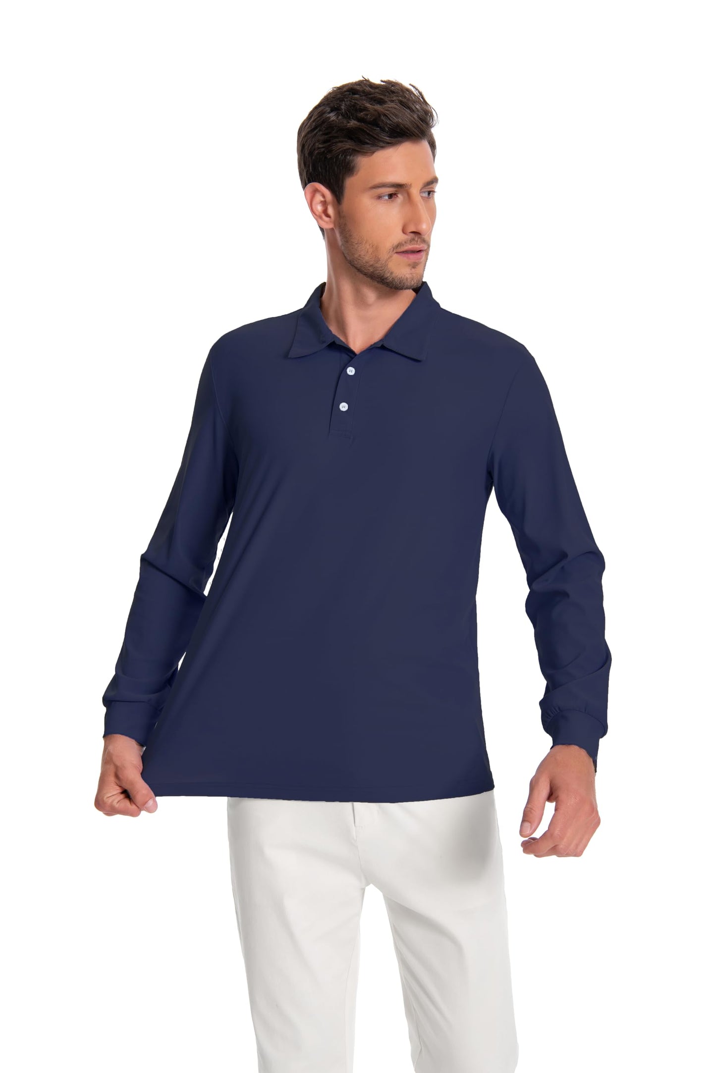 Men’s Polo Shirt Long Sleeve Golf Collared Shirts Quicky Dry Moisture Wicking Performance Lightweight Soft Polo