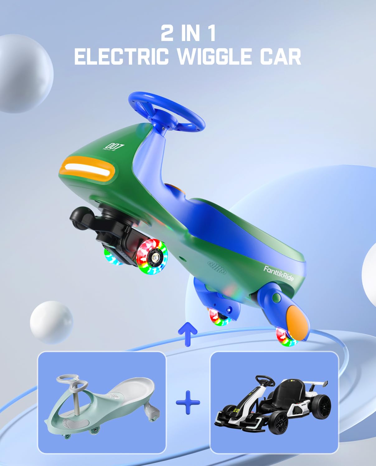 12V N7 Pro Electric Wiggle Car – Pedal-Powered Fun for Kids, Lights & Bluetooth Ride-On (by Fanttik)