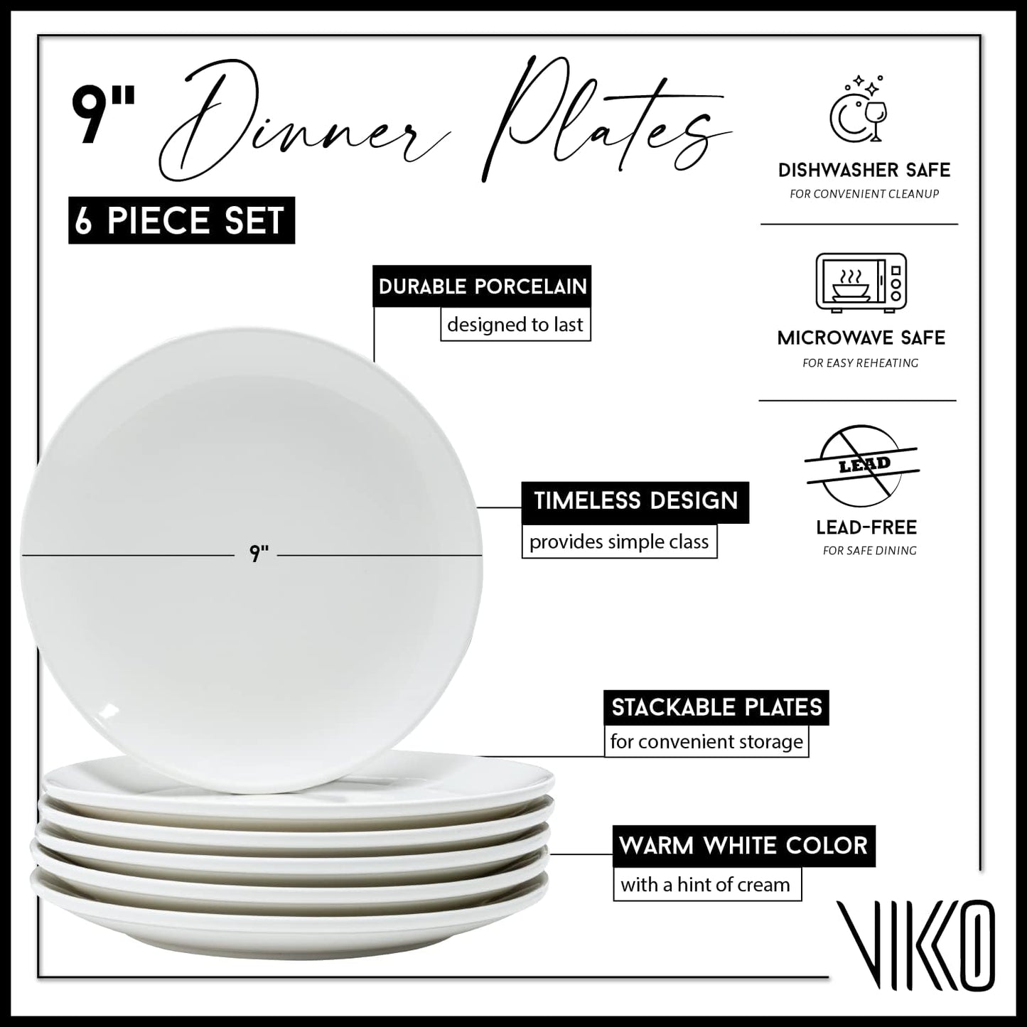Vikko Ceramic Dinner Plates – Stackable White Plates
