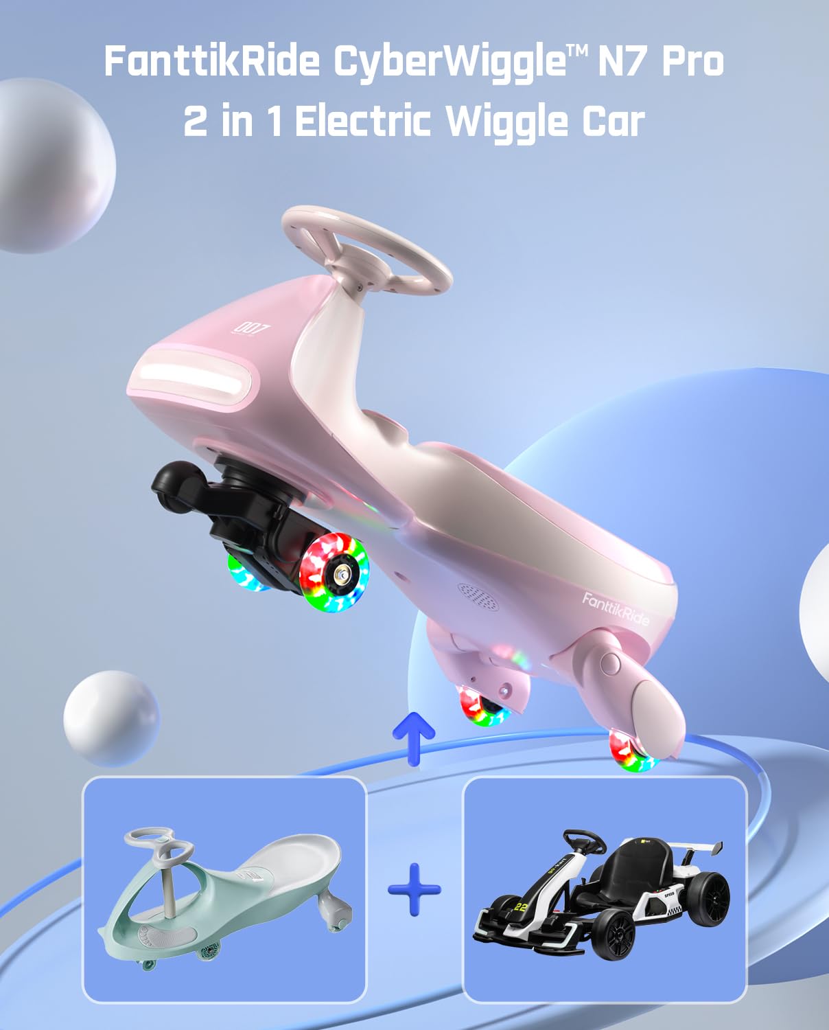 12V N7 Pro Electric Wiggle Car – Pedal-Powered Fun for Kids, Lights & Bluetooth Ride-On (by Fanttik)