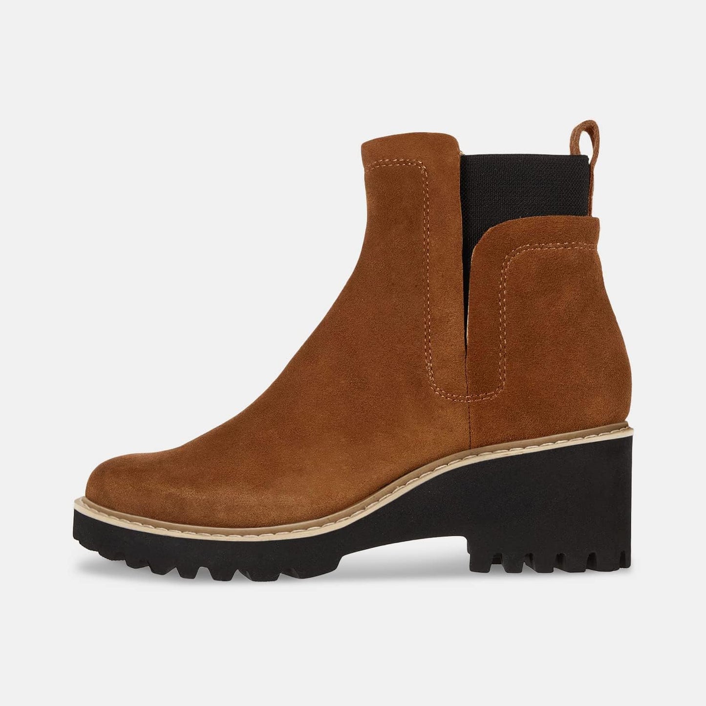 Trish Lucia Damen Chelsea-Stiefel mit Plateausohle, knöchelhoch, klobiger Blockabsatz, rutschfest, Wildleder, modische Schlupfstiefeletten
