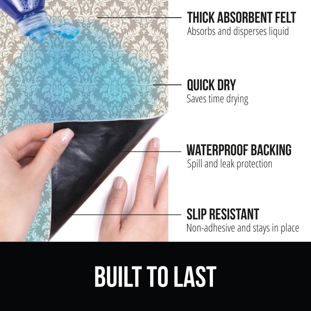 Gorilla Grip LeakGuard, nicht klebende Unterspülmatte für Küchenschränke, 24 x 40, wasserdichte, schnell trocknende Regaleinlage, langlebige, saugfähige Filzmatten für Badezimmerwaschbecken, Schränke, Kommoden, Damast, Taupe-Creme