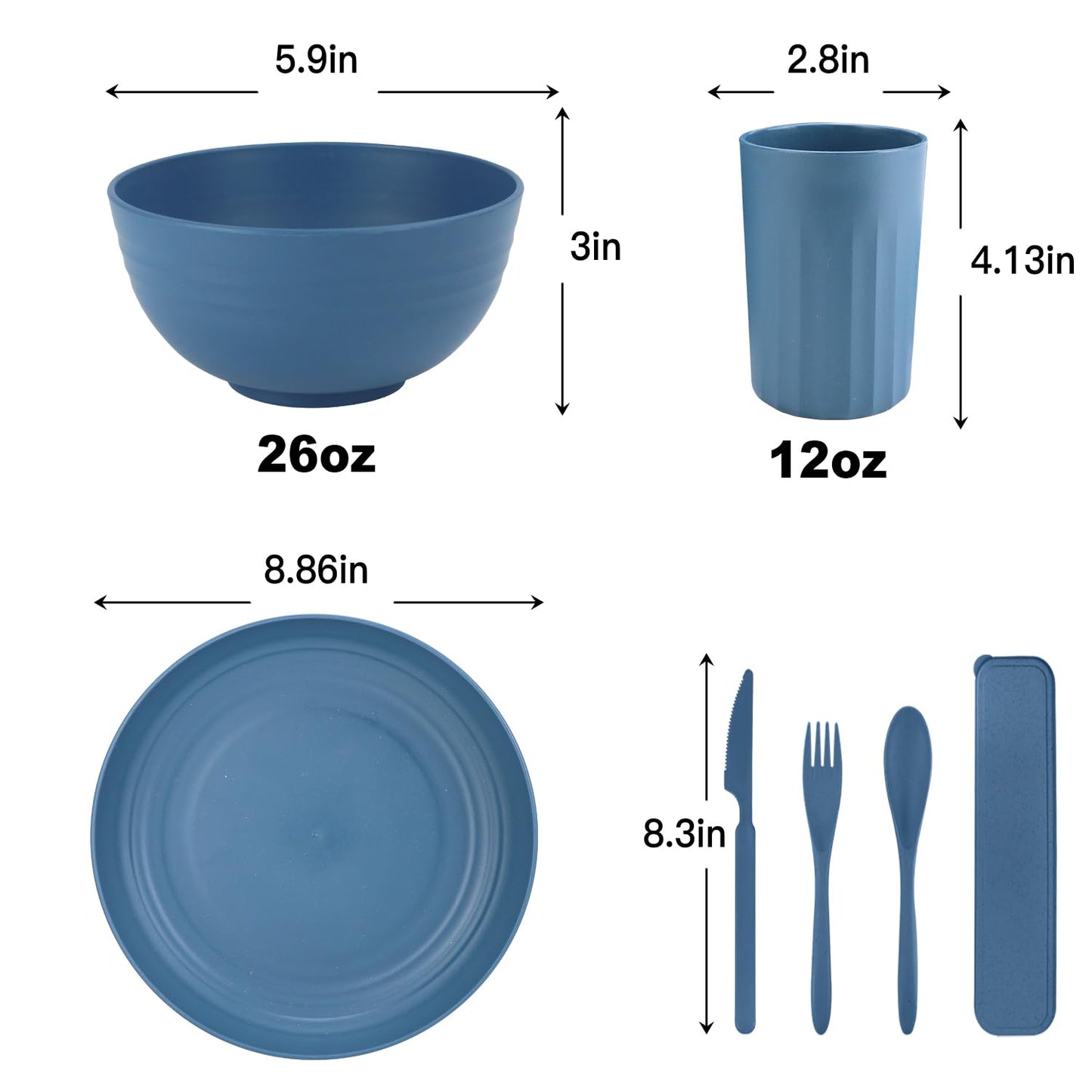 28 Piece Wheat Straw Dinnerware Sets,Dishwasher & Microwave Safe Plates and Bowls Sets - Unbreakable Plastic Dinnerware Sets for 4 Dinner Plates, Cups, Cereal Bowls - Colorful Series