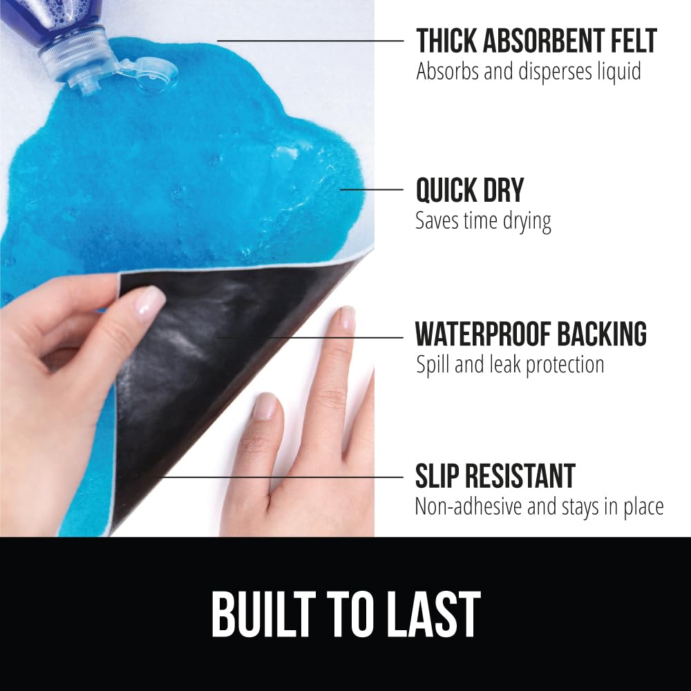 Gorilla Grip LeakGuard, nicht klebende Unterspülmatte für Küchenschränke, 24 x 40, wasserdichte, schnell trocknende Regaleinlage, langlebige, saugfähige Filzmatten für Badezimmerwaschbecken, Schränke, Kommoden, Damast, Taupe-Creme