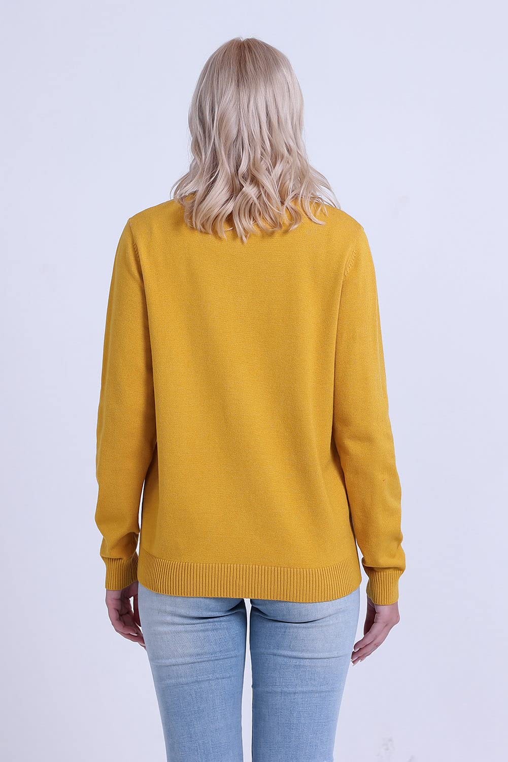 SMILING PINKER Women Cardigan Sweater Crewneck Pearl Button Knitted Tops Medium Weight