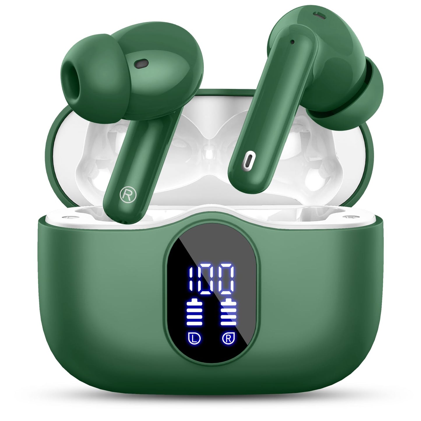 Wireless Earbuds Bluetooth 5.4 Headphones Bass Stereo Ear Buds with Noise Cancelling Mic LED Display in Ear Earphones IP7 Waterproof 36H Playtime for Laptop Pad Phones Sports Workout White