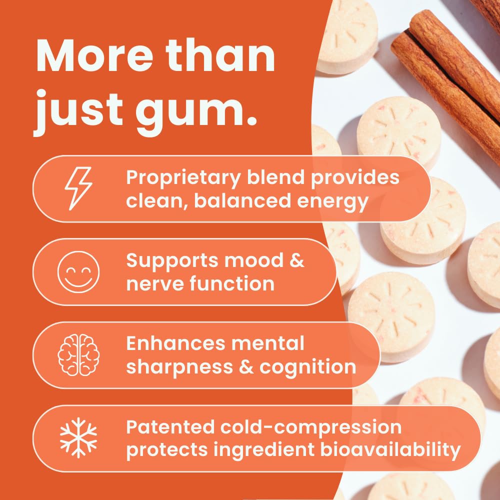 NeuroGum Energy Caffeine Gum (54 Count) - Sugar Free with L-theanine + Natural Caffeine + Vitamin B12 & B6 - Nootropic Energy & Focus Supplement for Women & Men - Keto & Vegan, Cinnamon Flavor