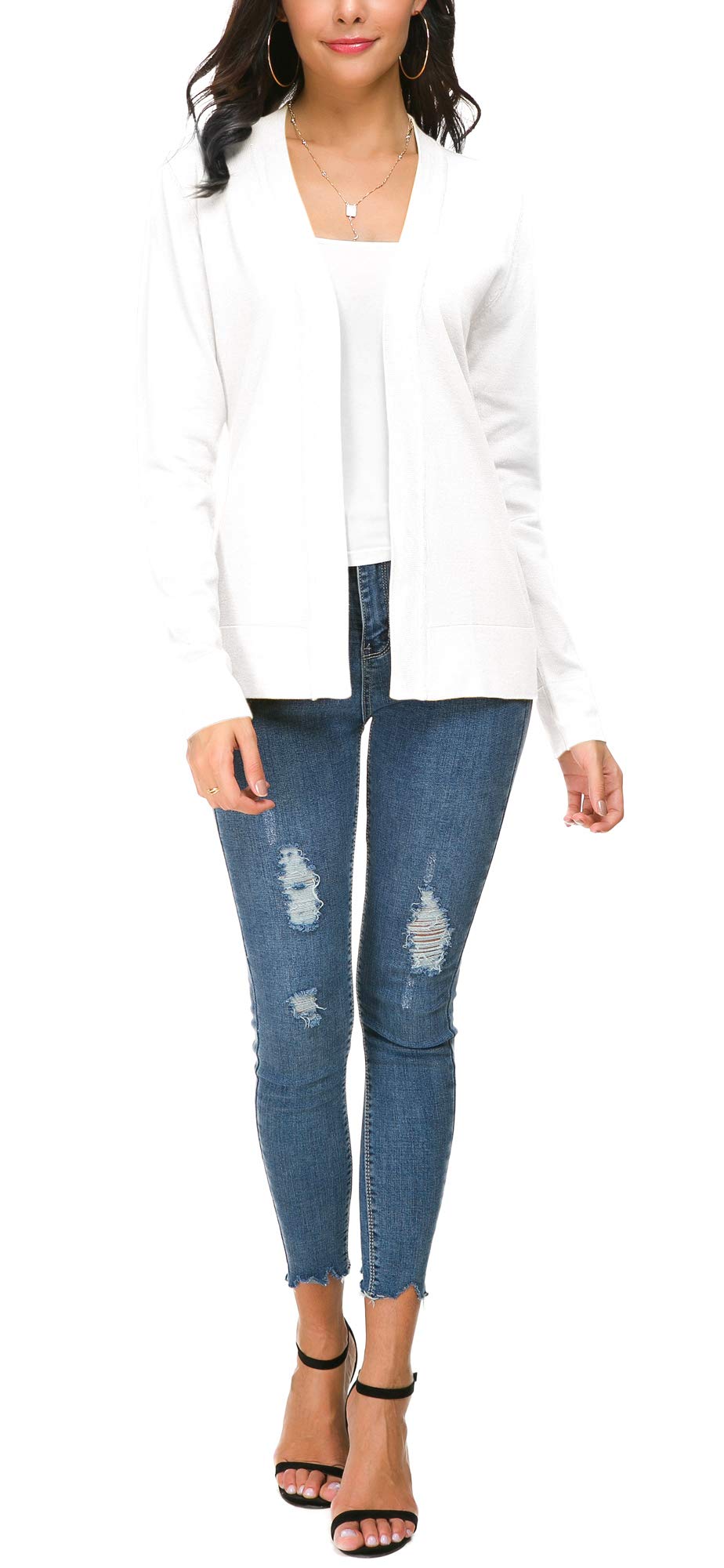 Cardigan en tricot ouvert sur le devant pour femme, manteau à manches longues