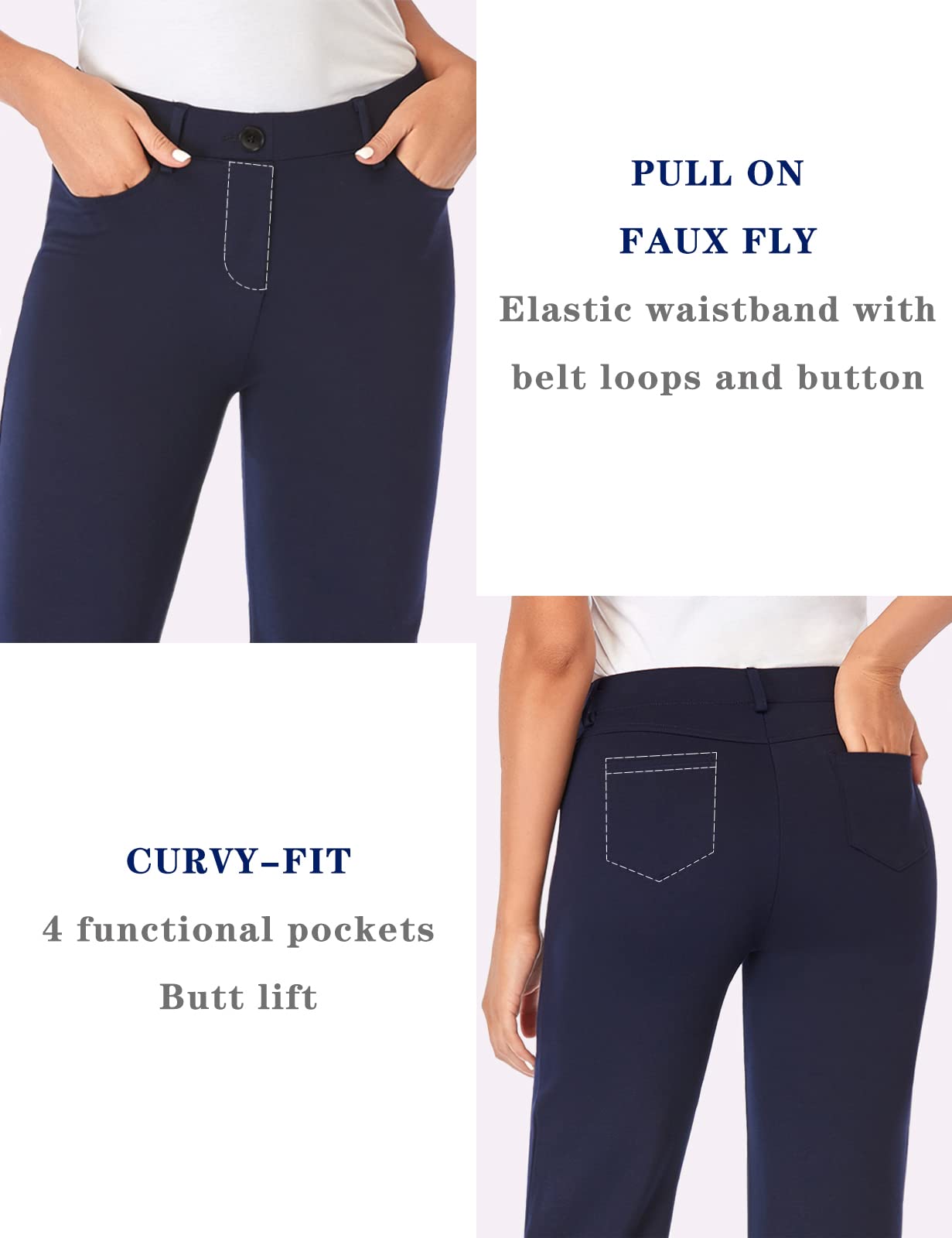 Pantalon extensible pour femme Tapata 28''/30''/32''/34'' avec poches, taille haute, petite, taille standard pour le travail au bureau