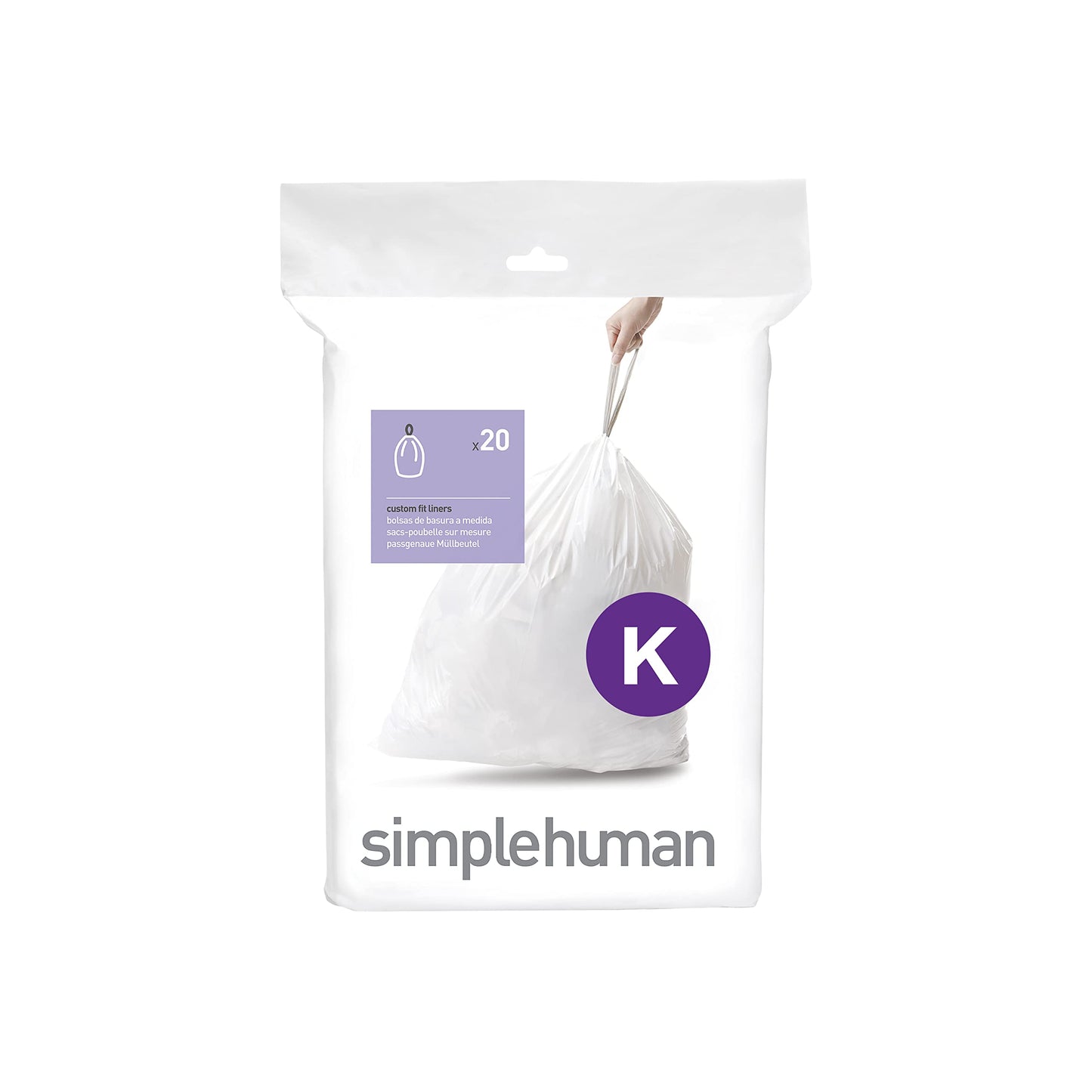 simplehuman Code H 60 Count, Genuine Custom Fit Liners, Drawstring Trash Bags in Dispenser Packs, 30-35 Liter / 8-9.2 Gallon, White