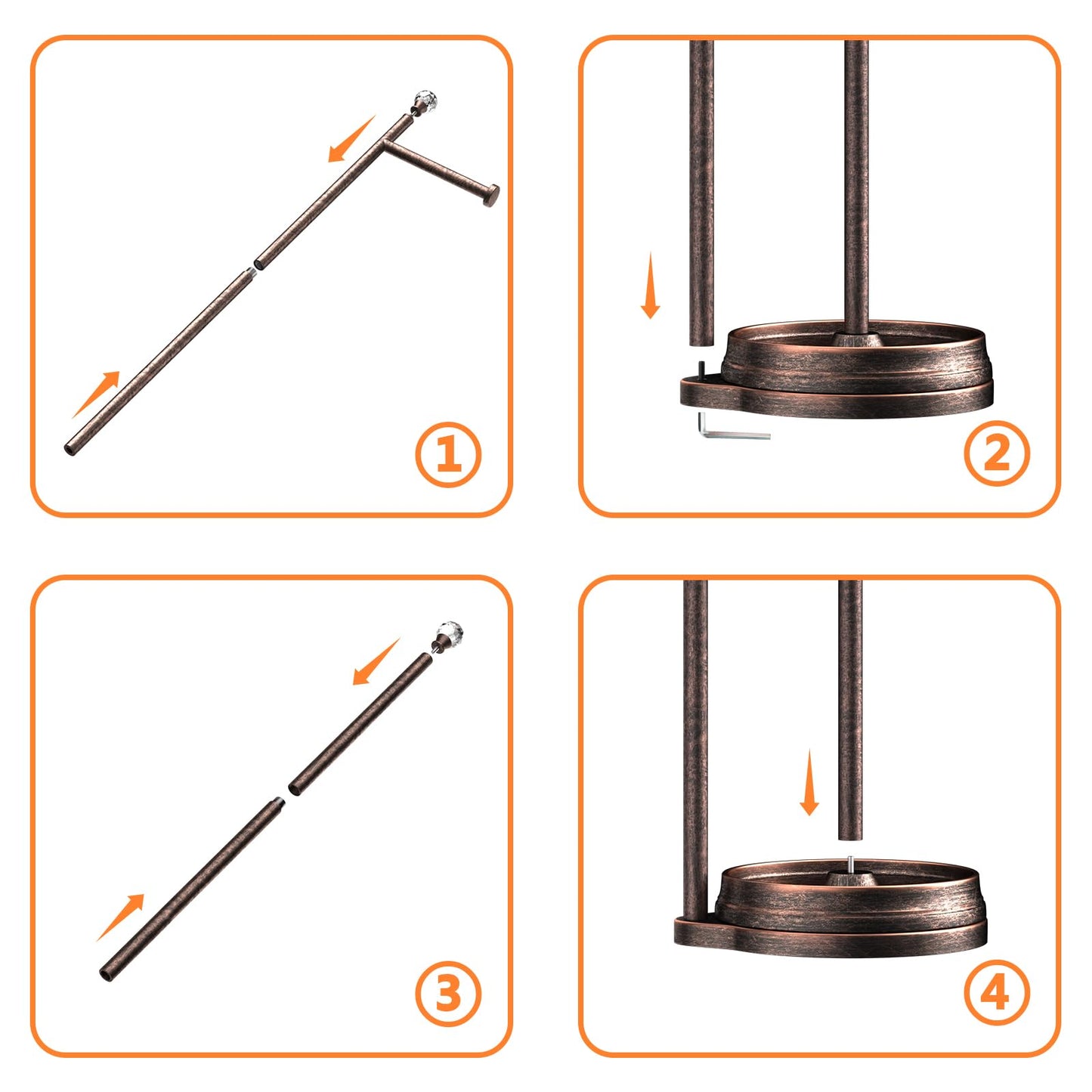 Weighted Freestanding Toilet Paper Holder – Metal Bathroom Stand with Crystal Accent