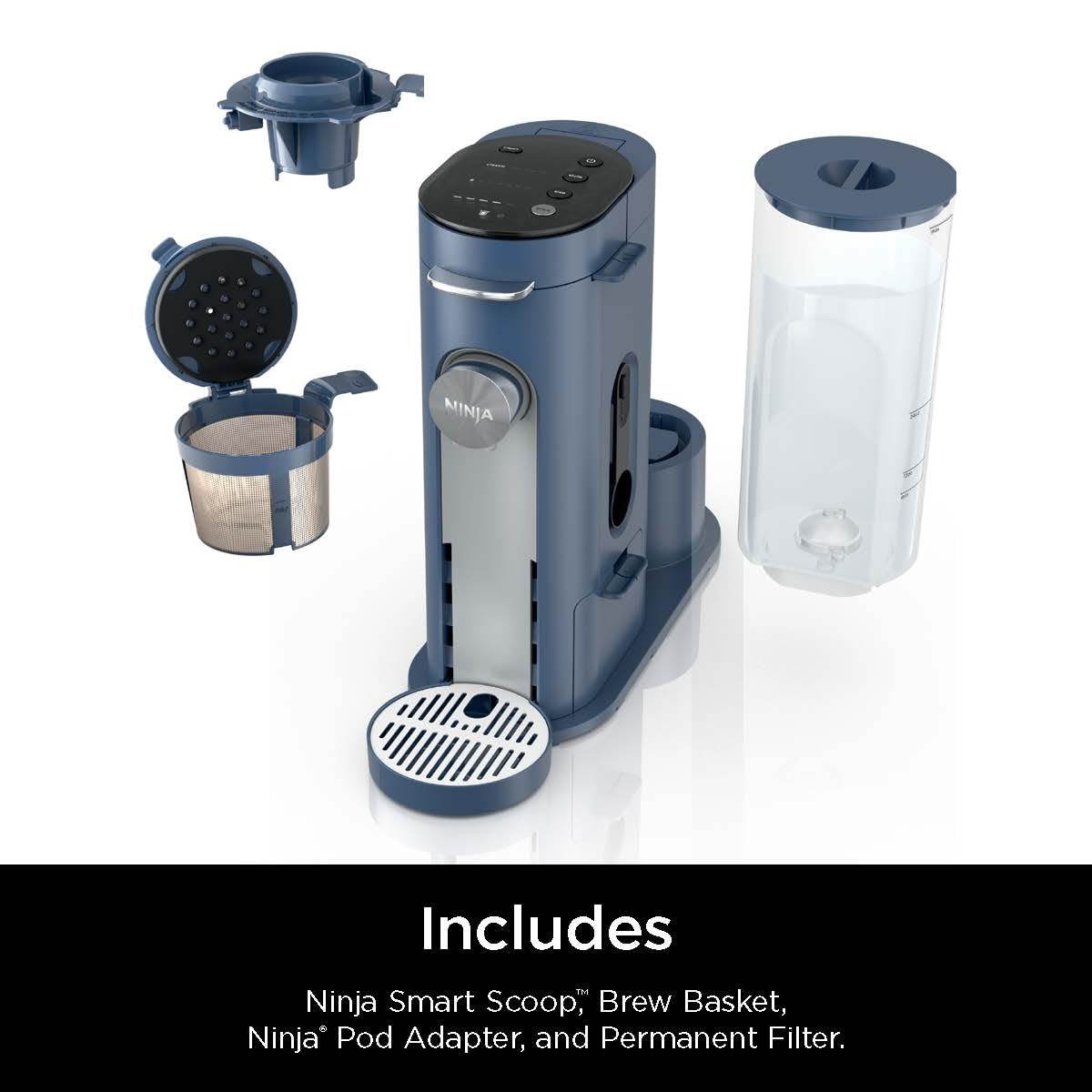 Ninja Pods & Grounds Single-Serve Coffee Maker, K-Cup Compatible, Brews Hot & Iced Coffee, Compact, 56-oz Reservoir, 6-oz Cup to 24-oz Travel Mug Sizes, PB041ST
