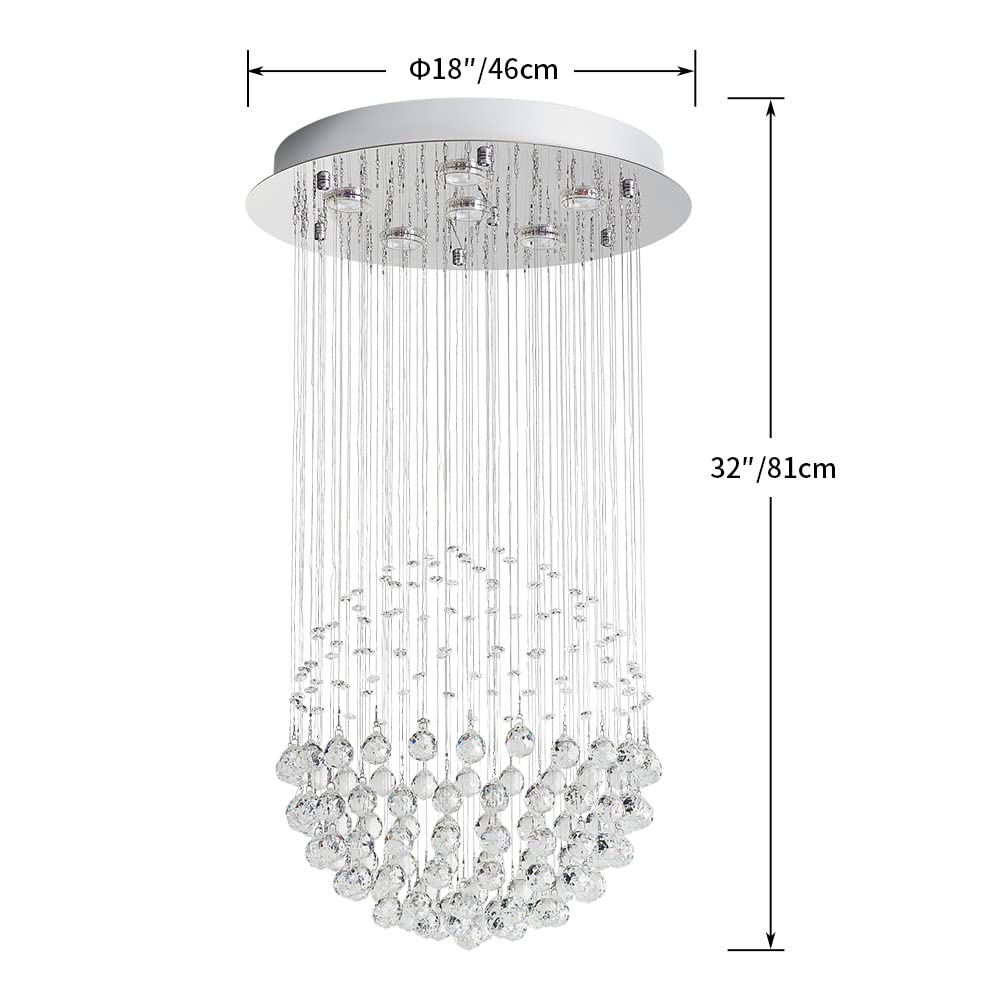 Saint Mossi Kronleuchter, modern, K9-Kristall, Regentropfen-Kronleuchter, flächenbündige LED-Deckenleuchte, Pendelleuchte für Esszimmer, Badezimmer, Schlafzimmer, Wohnzimmer, 6 GU10-LED-Birnen erforderlich, H32 x D18