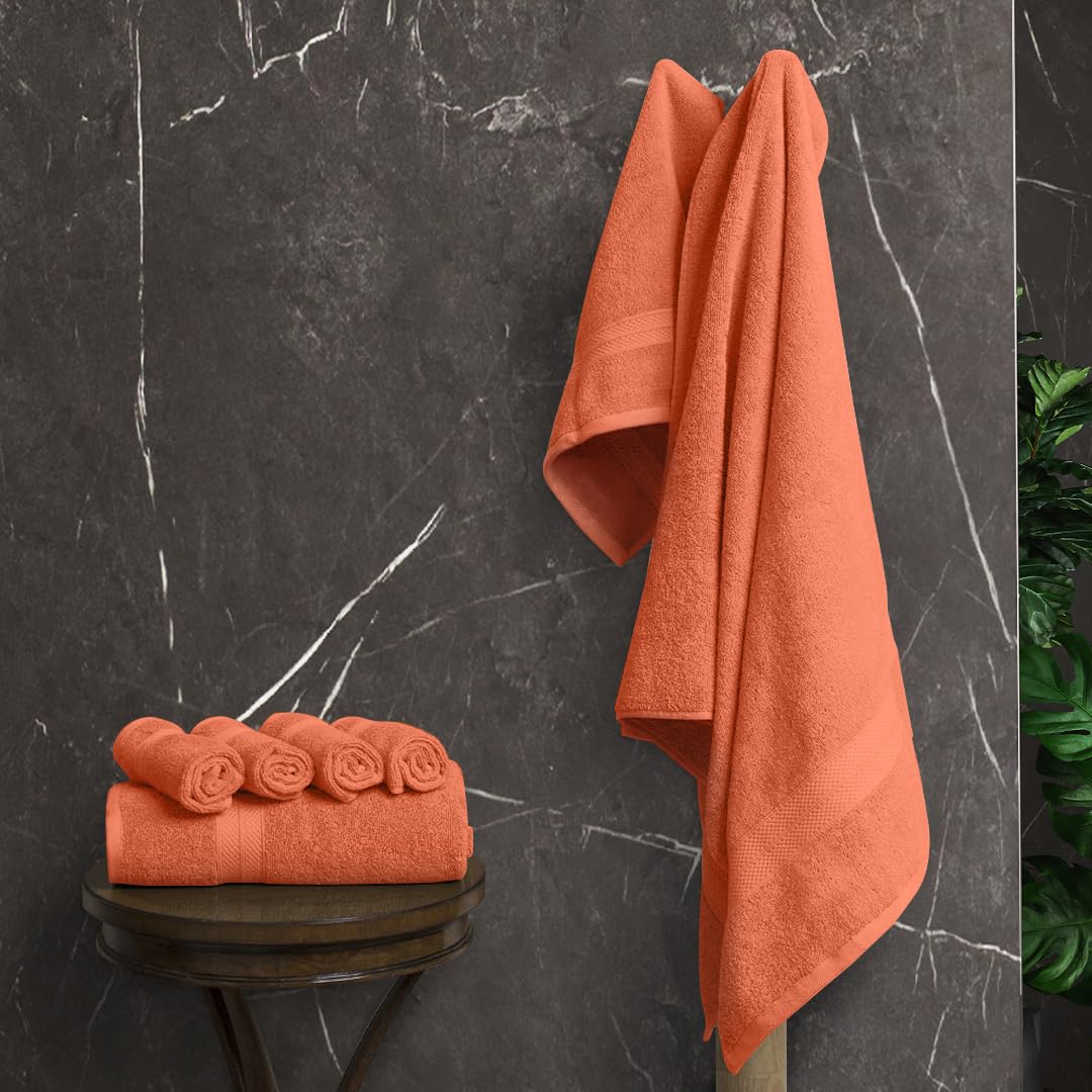 Avalon Towels Luxury 8 Piece Towels Set, 2 Bath Towels, 2 Hand Towels and 4 Washcloths, 600 GSM 100% Ring Spun Cotton Highly Absorbent Bathroom Towel Set, Ideal for Hotel, Spa and Gym (Pink)