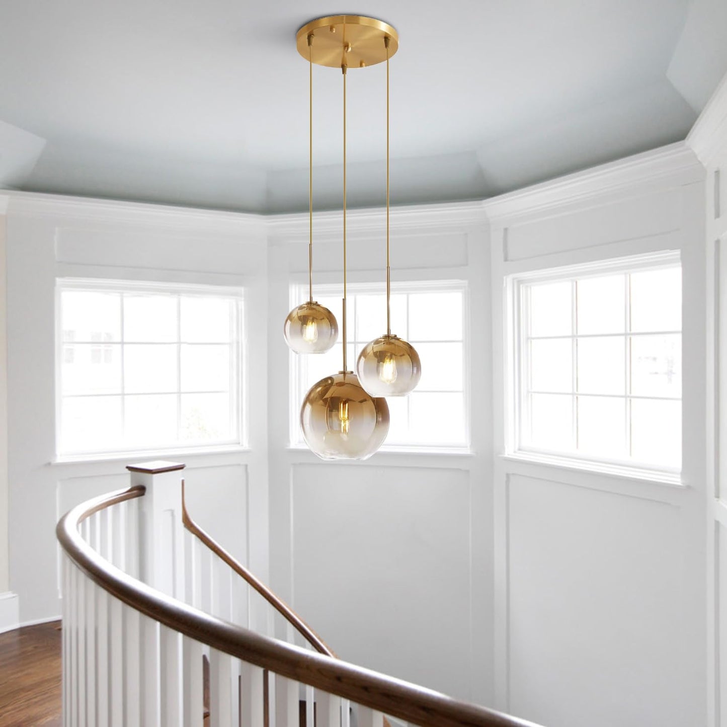 KCO Lighting Gold Cluster Pendelleuchte 3-flammige Cluster Pendelleuchte Große Glaspendelleuchten Kücheninsel Bubble Globe Kronleuchter Mid Century Modern Hängeleuchte