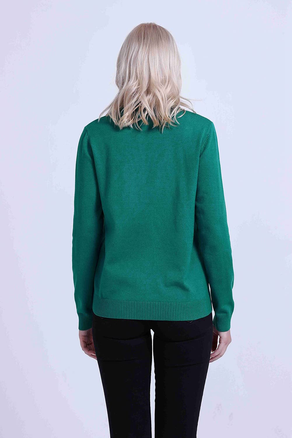 SMILING PINKER Women Cardigan Sweater Crewneck Pearl Button Knitted Tops Medium Weight