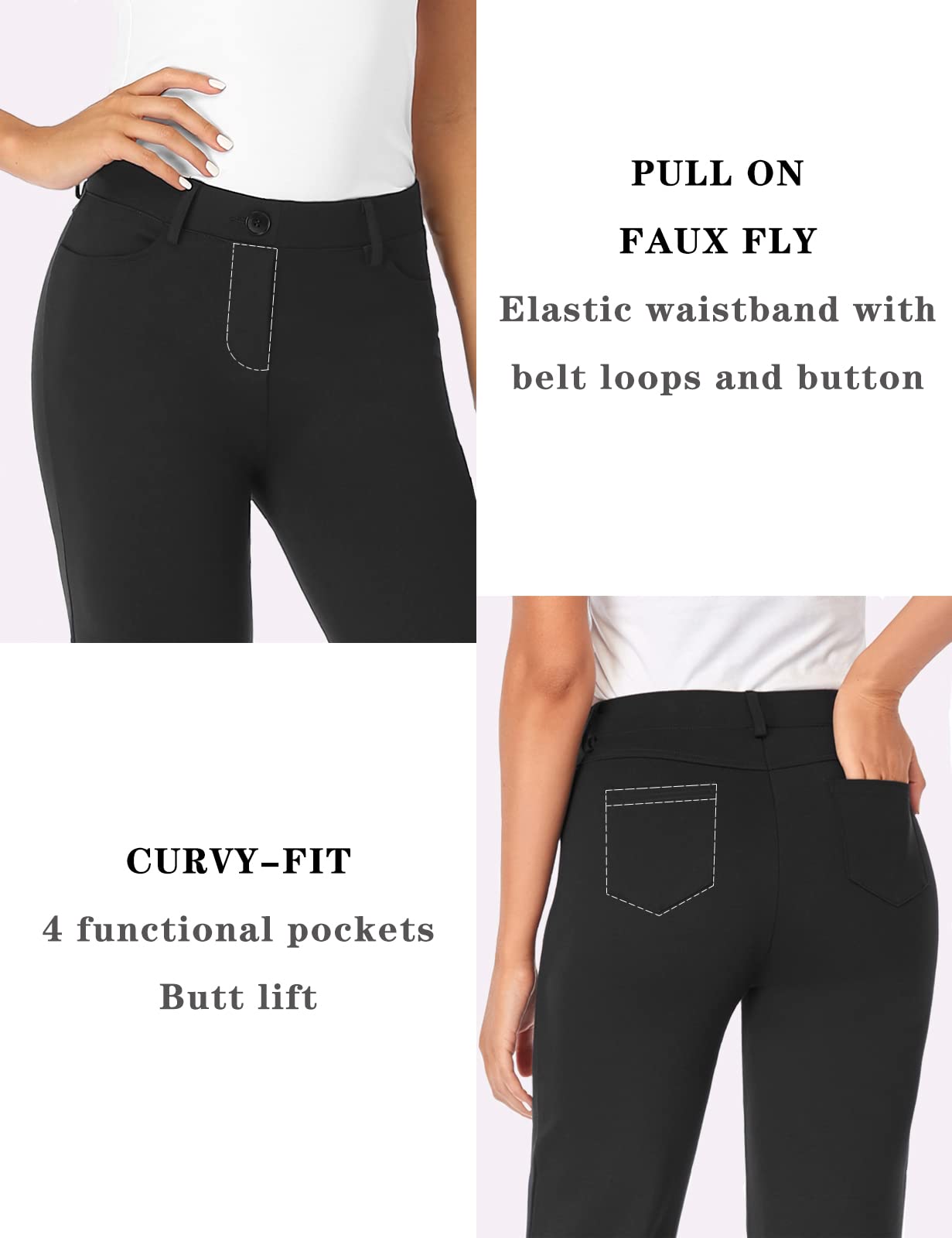 Pantalon extensible pour femme Tapata 28''/30''/32''/34'' avec poches, taille haute, petite, taille standard pour le travail au bureau