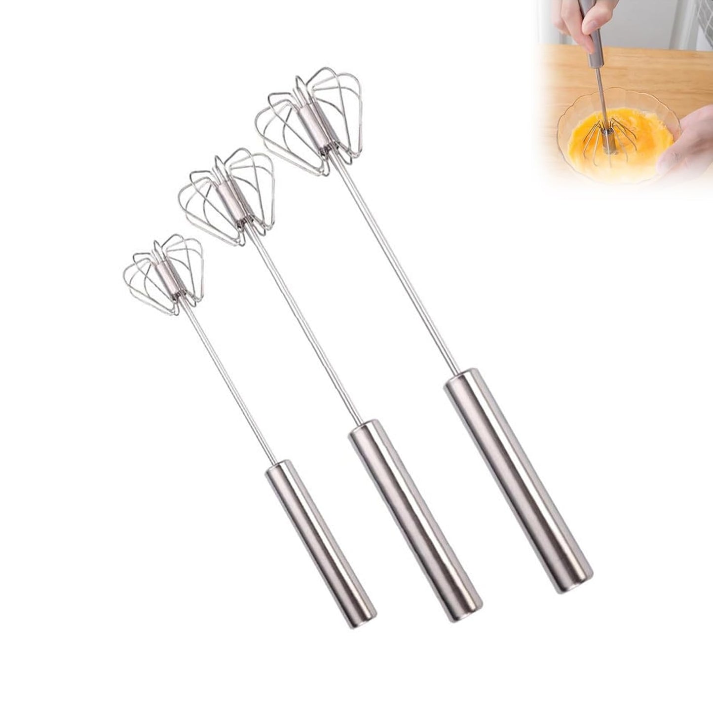 Halbautomatischer Schneebesen aus Edelstahl, Schneebesen, Hand-Push-Schneebesen, Mixer, Hand-Push-Mixer, Rührwerkzeug zum Kochen in der Küche zu Hause, Eiermilch (10 Zoll)
