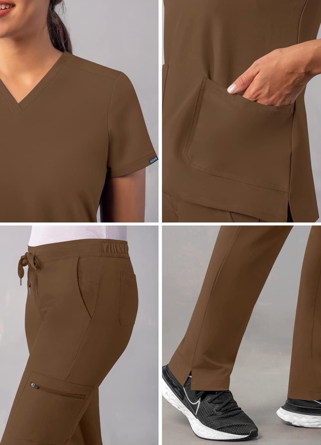 Ensemble de gommage Adar Addition Go-Basic pour femme - Haut de gommage slim à col en V et pantalon de gommage cargo skinny