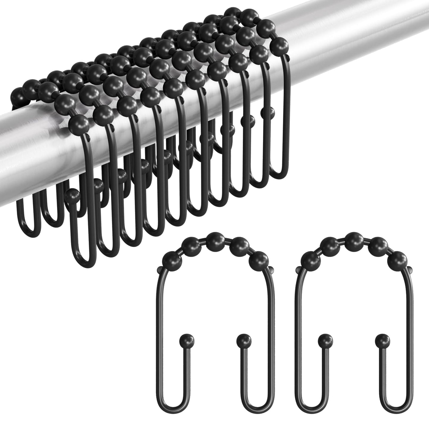 AmazerBath Duschvorhanghaken, Duschvorhangringe aus Metall, rostfrei, doppelseitige Duschvorhanghaken für Duschvorhangeinlage, glatte Duschhakenringe aus gebürstetem Nickel für Badezimmer, 12er-Set