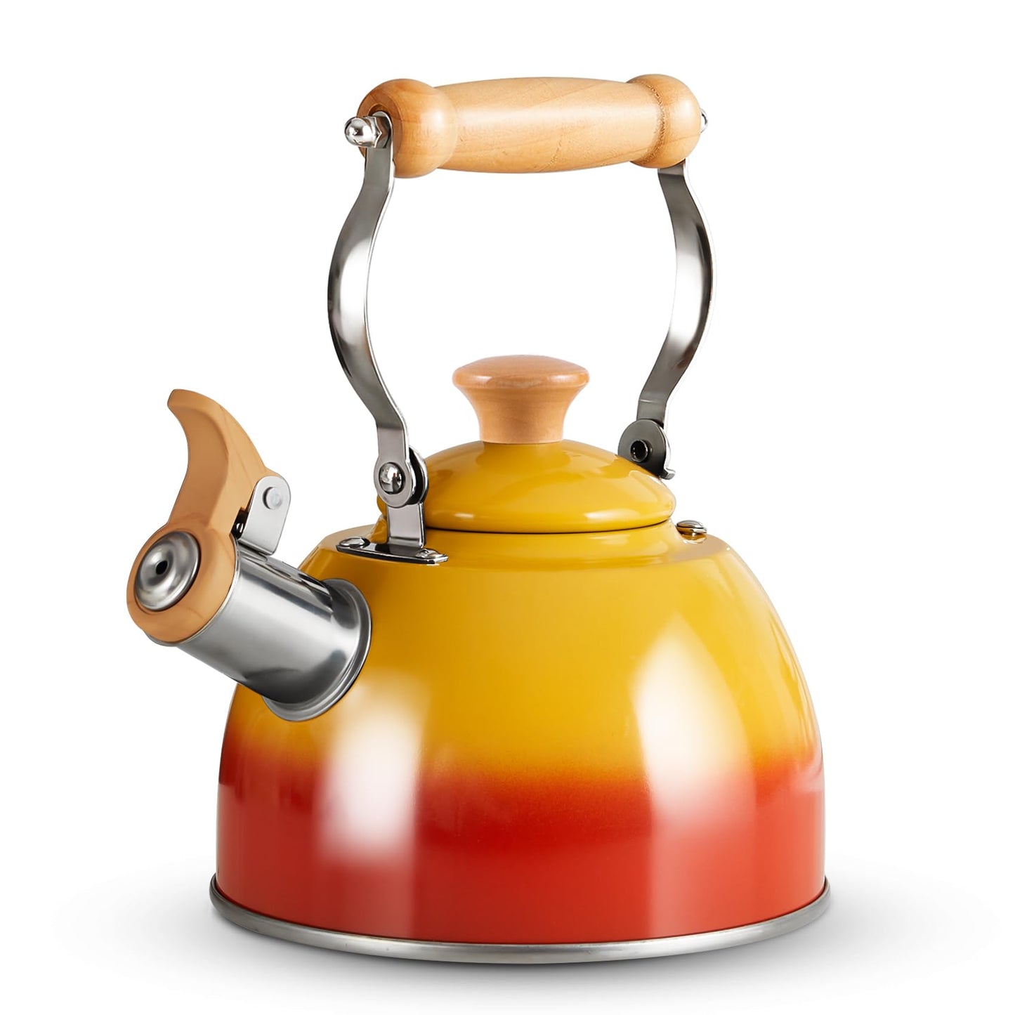 ROCKURWOK Tea Kettle, Tea Pot with Cool Touch Ergonomic Handle, Tea Kettle Food Grade Stainless Steel, Tea Kettle Stovetop, Kettle Teapot, Whistling Tea Kettle, Small Tea Kettle, 1.6 Quart (Yellow)